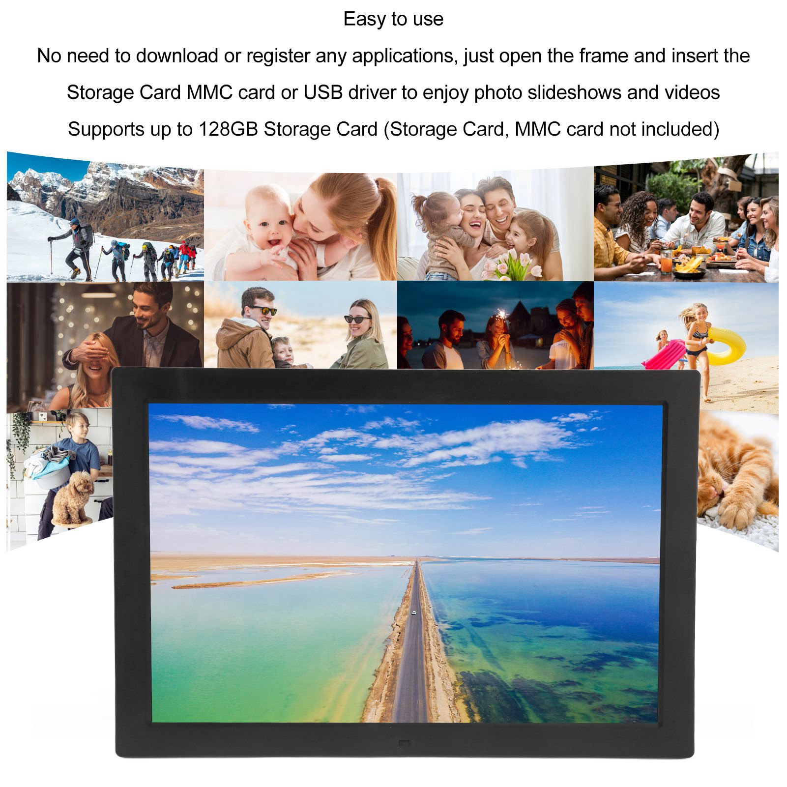 17in Digital Photo Frame 16:10 IPS Screen 1440x900 Supports Video Sound Pict NEW - Afbeelding 16 van 21