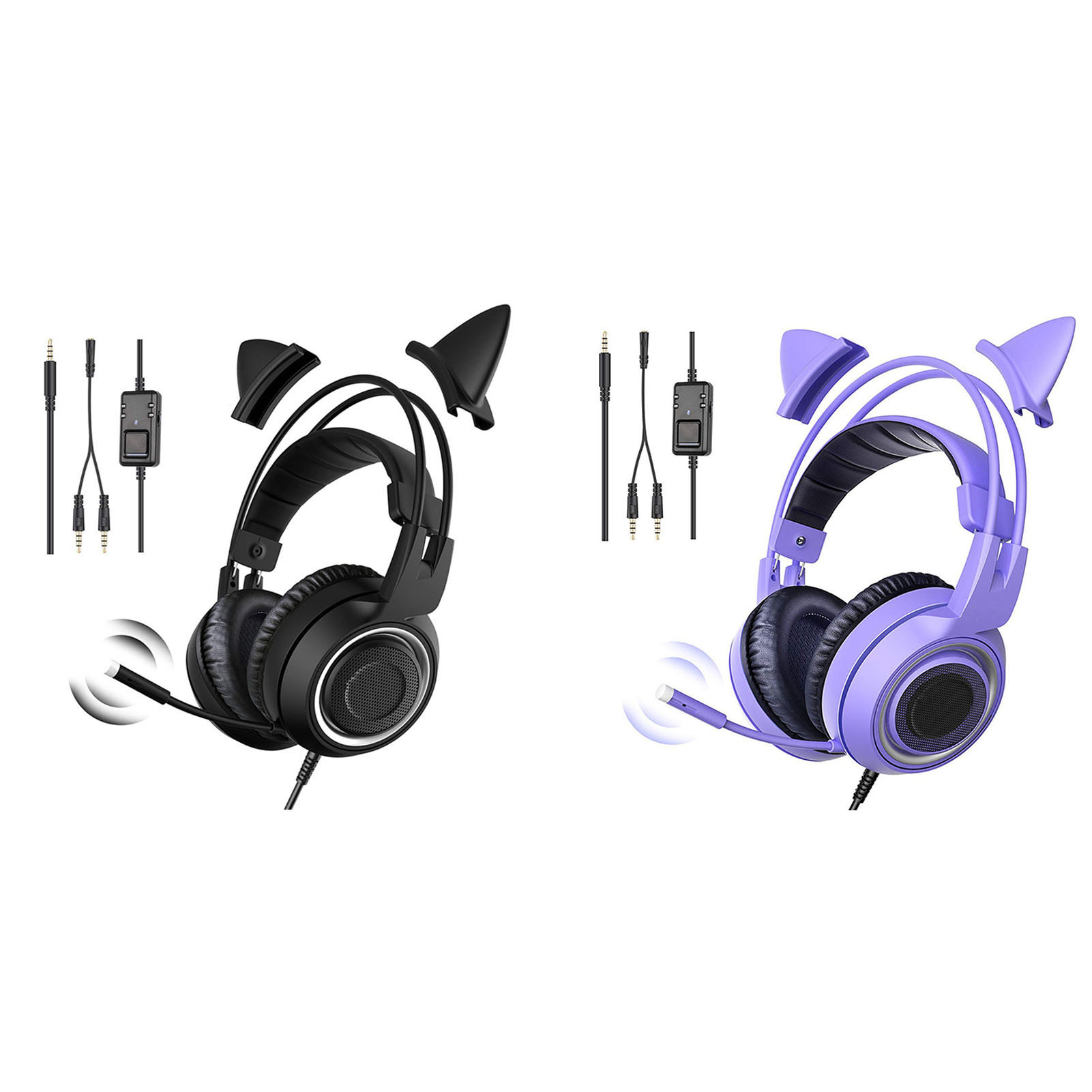Gaming Headset 3.5mm Plug Stereo Noise Reduction Cute Cat Ears Over Ear Headp FY - Afbeelding 26 van 30