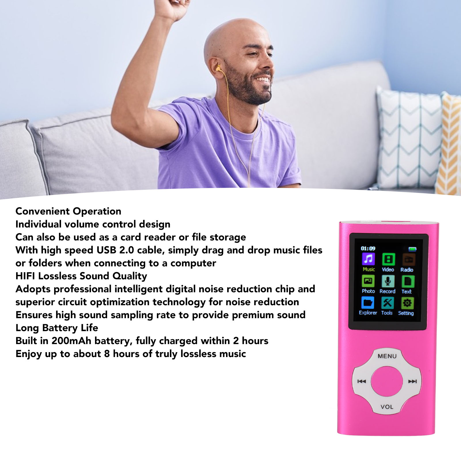 MP3 Player HiFi Lossless Rechargeable 1.8in TFT Screen Portable Music Player Wit - Picture 29 of 41