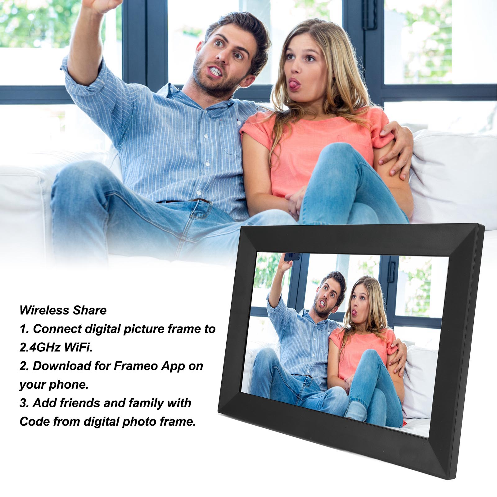 10.1in WiFi Digital Picture Frame IPS HD Touchscreen Smart Digital Photo Fra NEW - Afbeelding 20 van 21