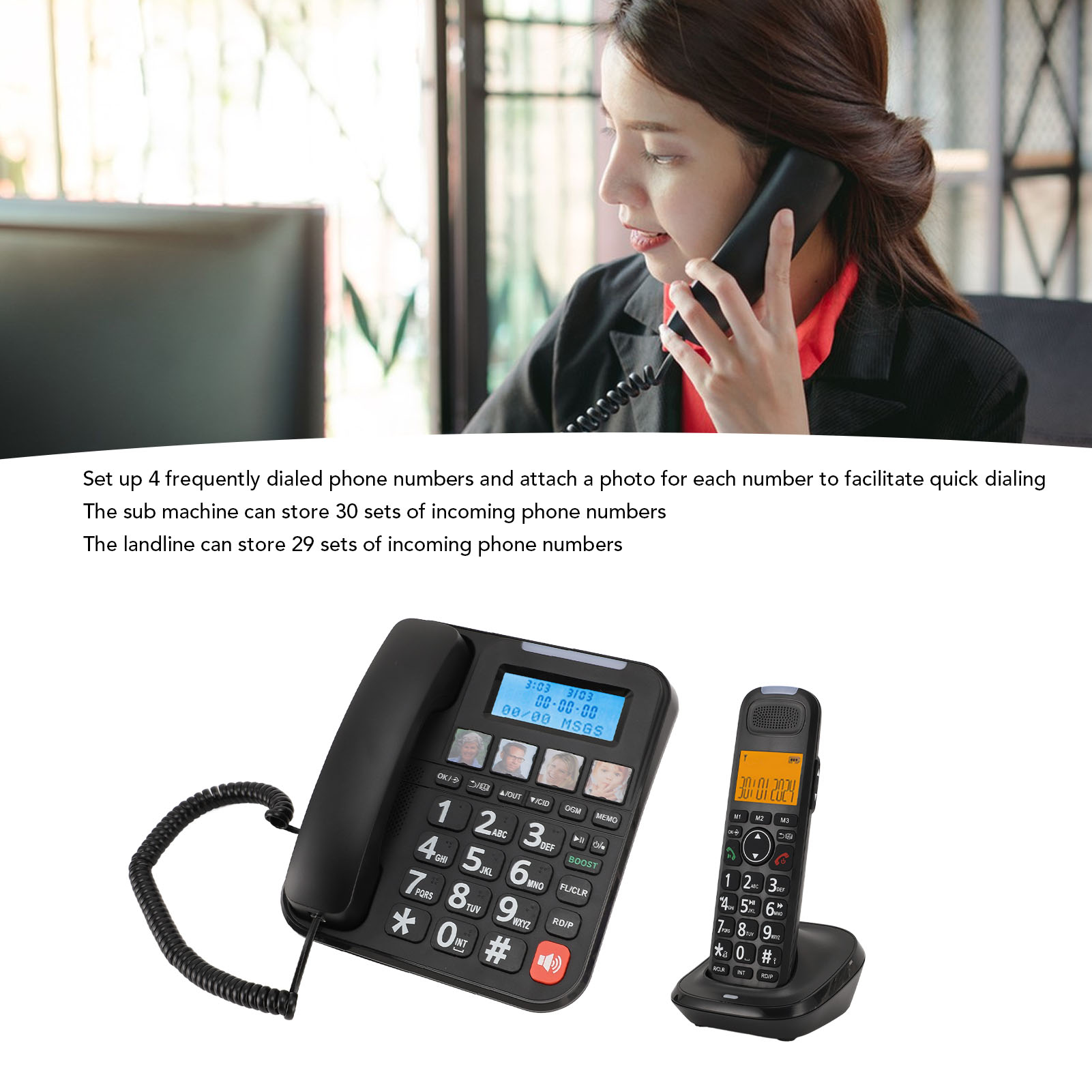 Corded And Cordless Phone 2in Screen Expandable Big Button With Answering Mac CB - Zdjęcie 25 z 34