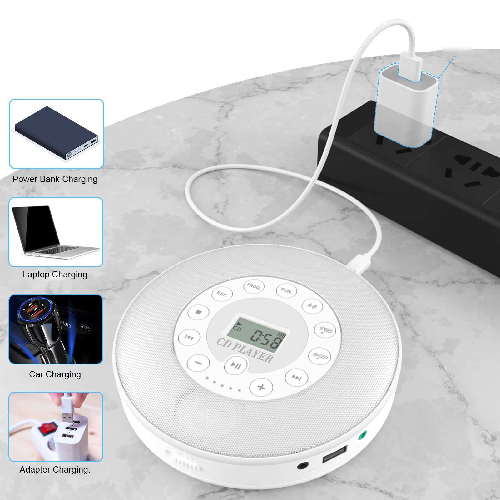 Portable CD Player BT With Speaker Anti Skip CD Player For Car MP3 Compatibi NEW - Imagen 14 de 18