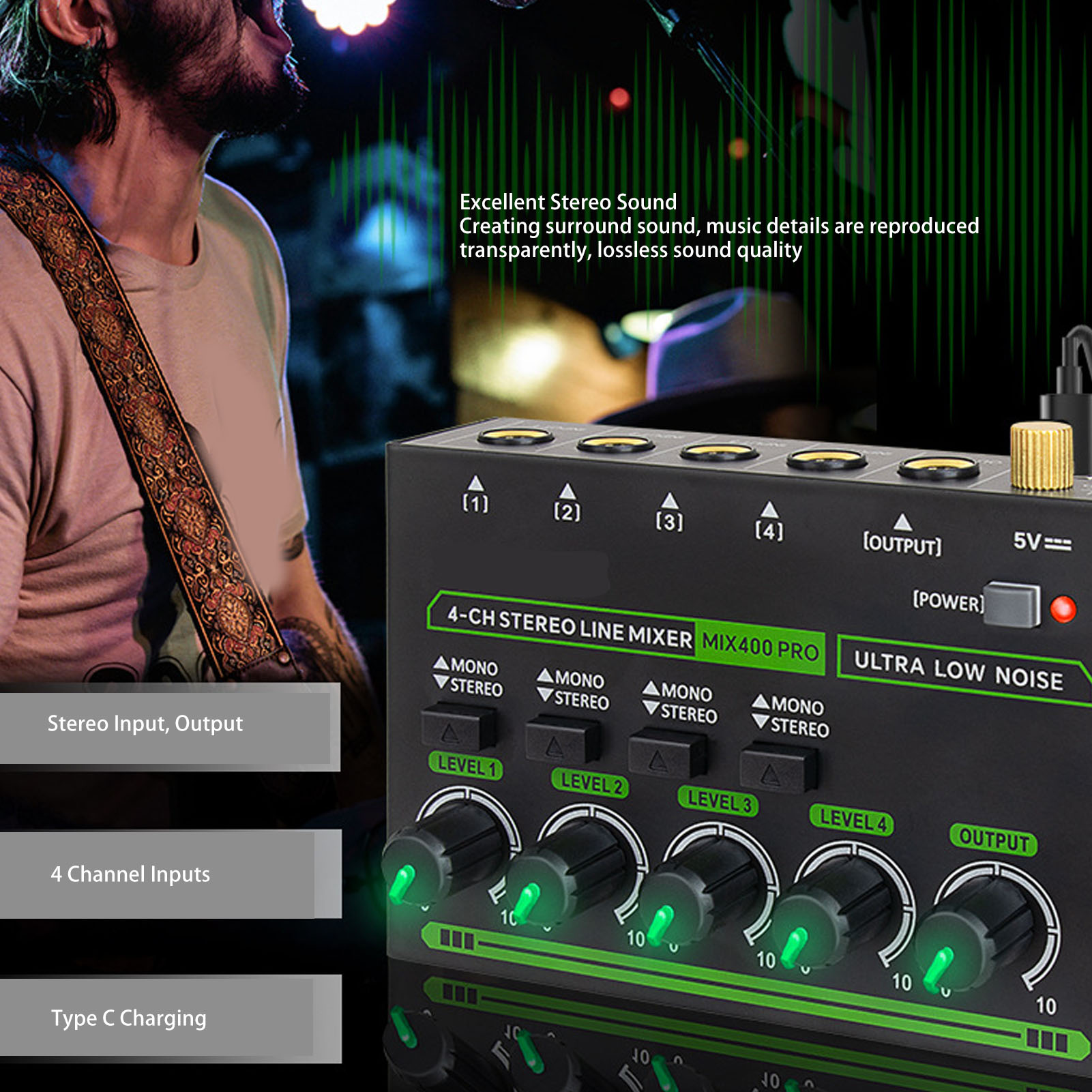 4 Channel Mixer RGB Light Low Noise Multifunctional DJ Controller Sound Mixer FY - Bild 25 von 30