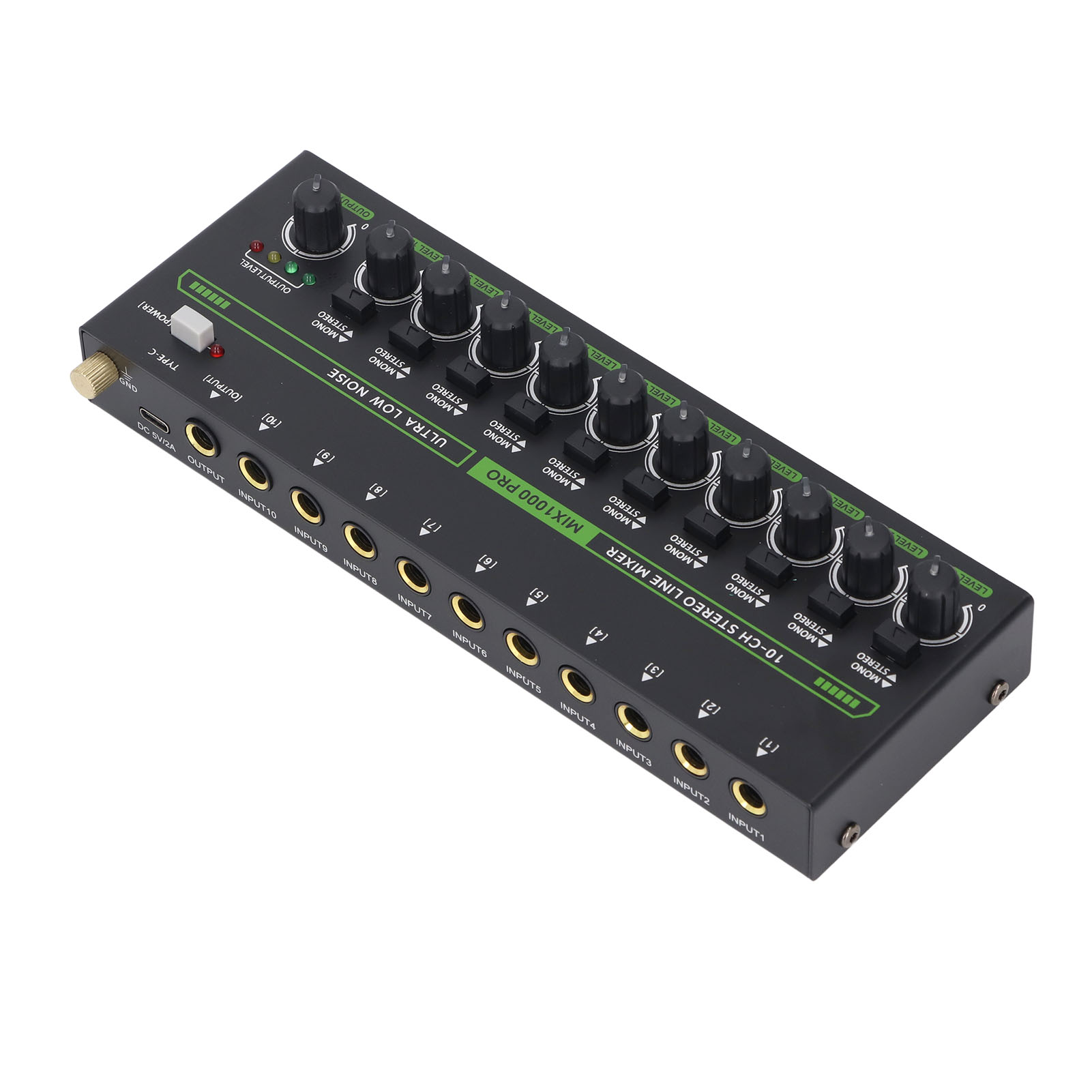 MIX1000 10 Channel Stereo Mixer With RGB Light Low Noise Stereo Mono Switchi NEW - Afbeelding 16 van 18
