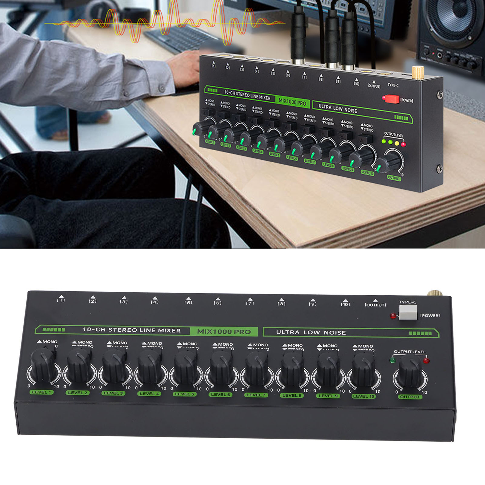 MIX1000 10 Channel Stereo Mixer With RGB Light Low Noise Stereo Mono Switchi Hot - Photo 13/18