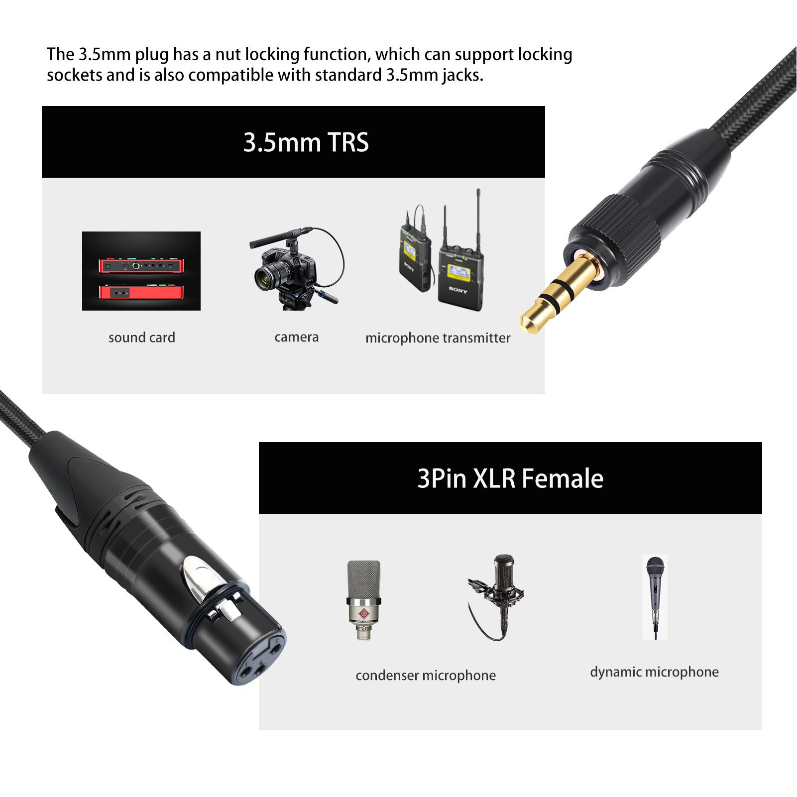 3.5mm To XLR Female Cable Locking Balanced 1/8in Stereo Jack To 3pin XLR F Kit - Picture 25 of 28
