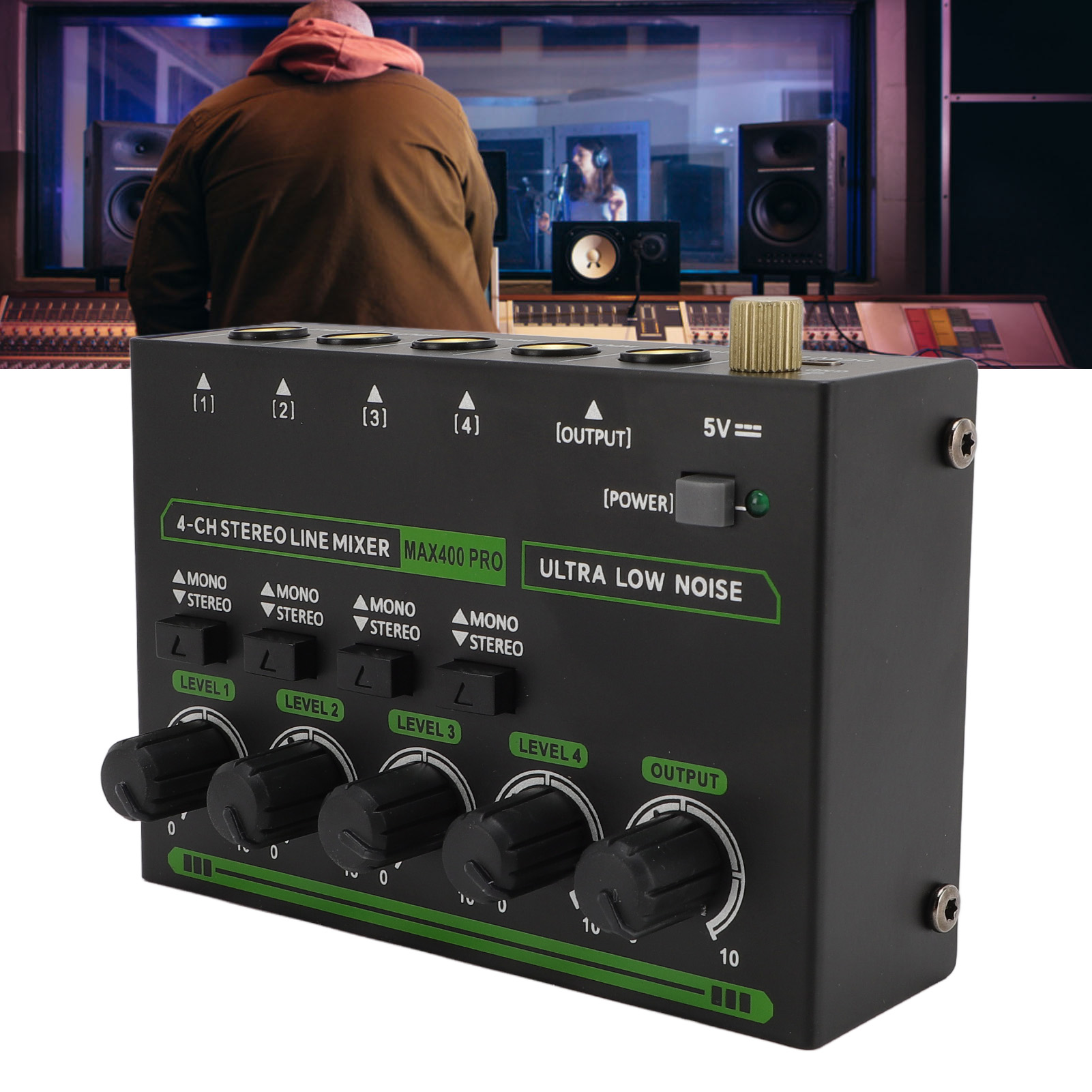 4 Channel Mixer 6.35mm 4 In 1 Out Professional Compact Stereo Sound Mixer Wi NEW - Zdjęcie 13 z 18
