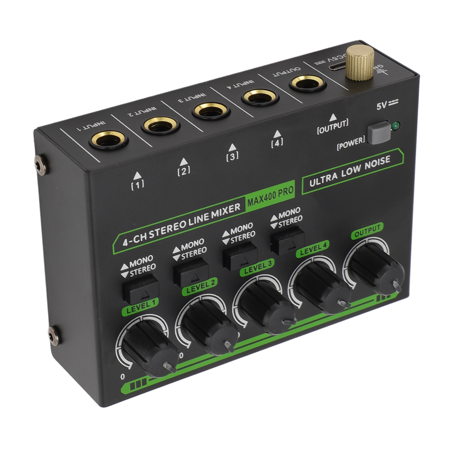 4 Channel Mixer 6.35mm 4 In 1 Out Professional Compact Stereo Sound Mixer Wi NEW - Zdjęcie 16 z 18