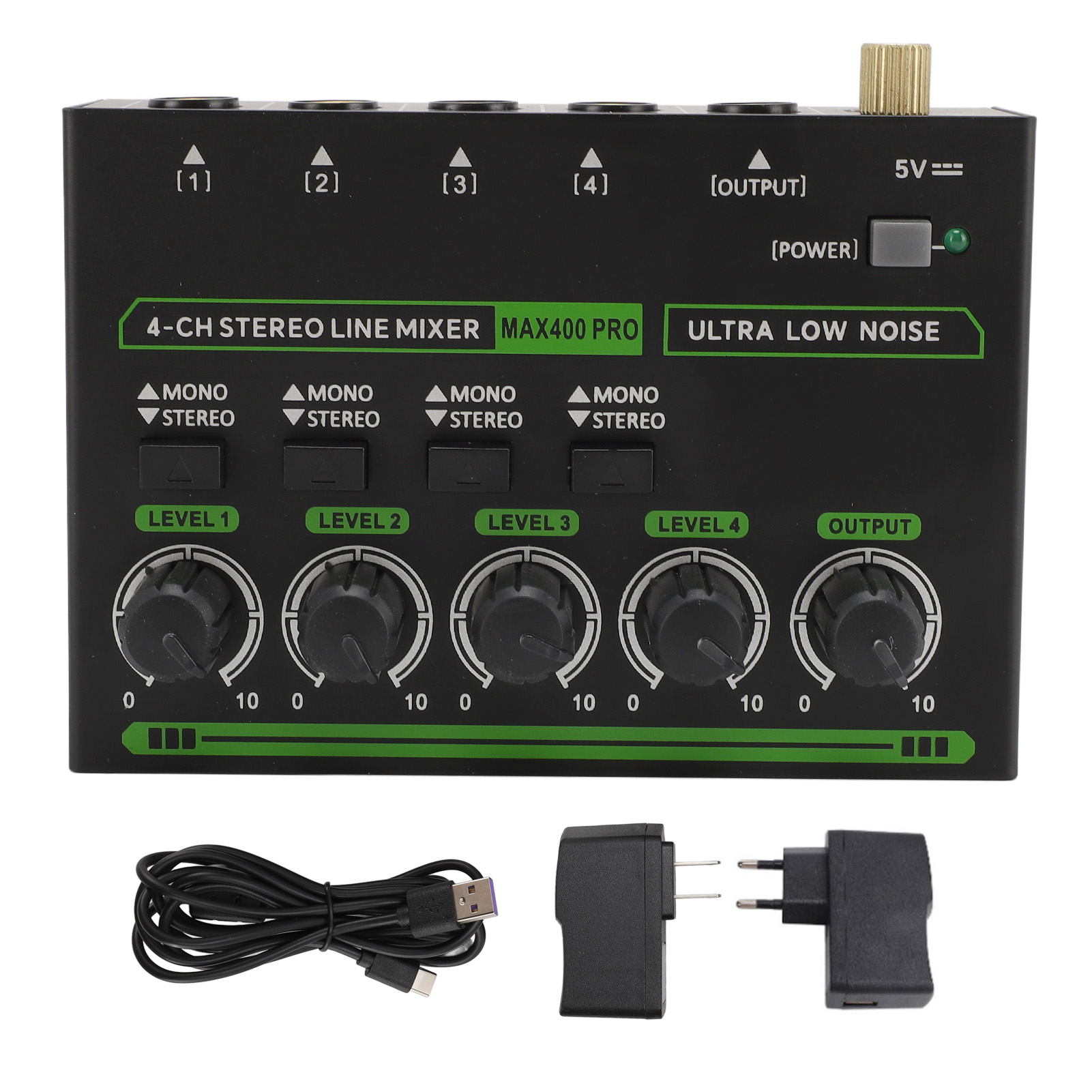 4 Channel Mixer 6.35mm 4 In 1 Out Professional Compact Stereo Sound Mixer Wi NEW - Zdjęcie 14 z 18