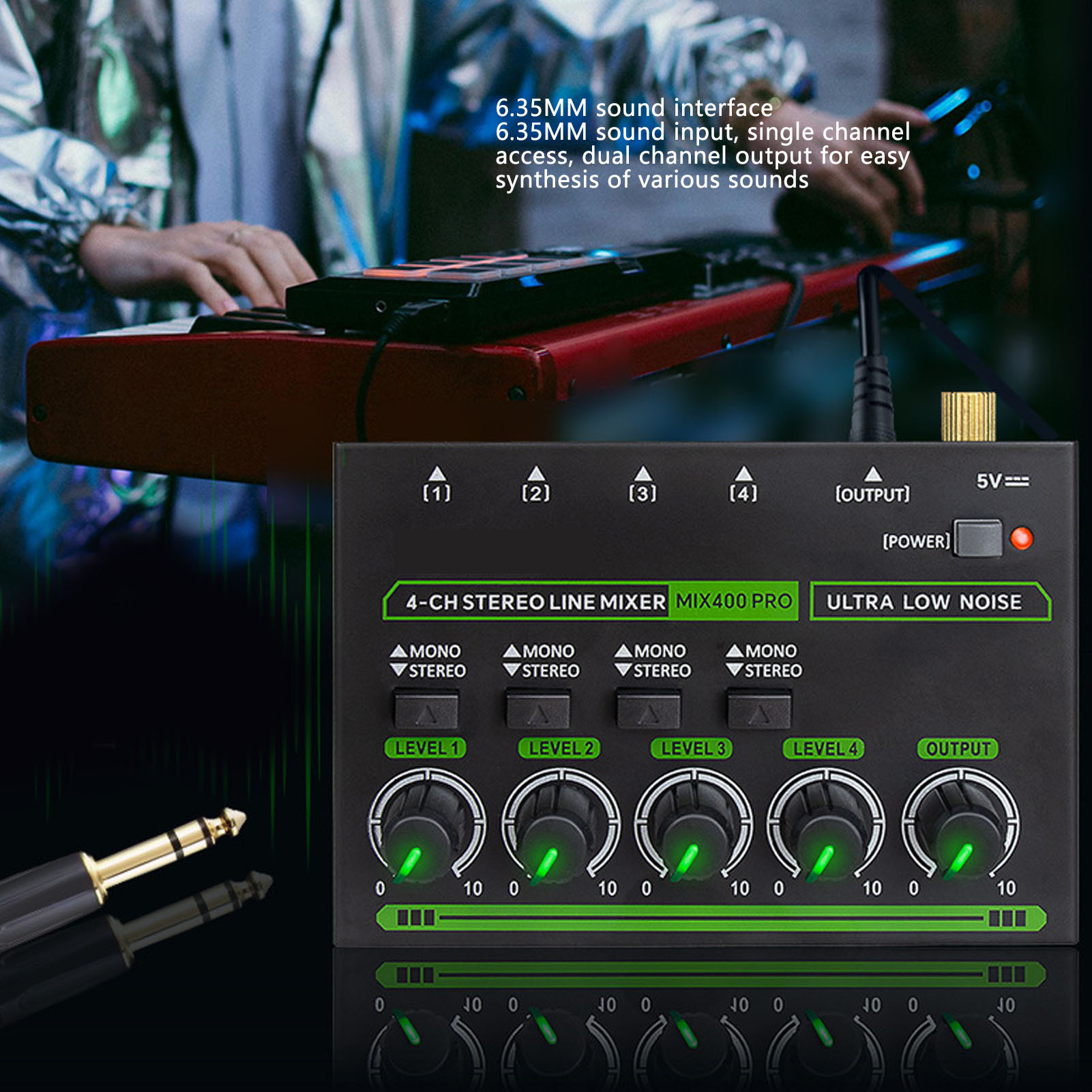 4 Channel Mixer 6.35mm 4 In 1 Out Professional Compact Stereo Sound Mixer Wi NEW - Zdjęcie 15 z 18
