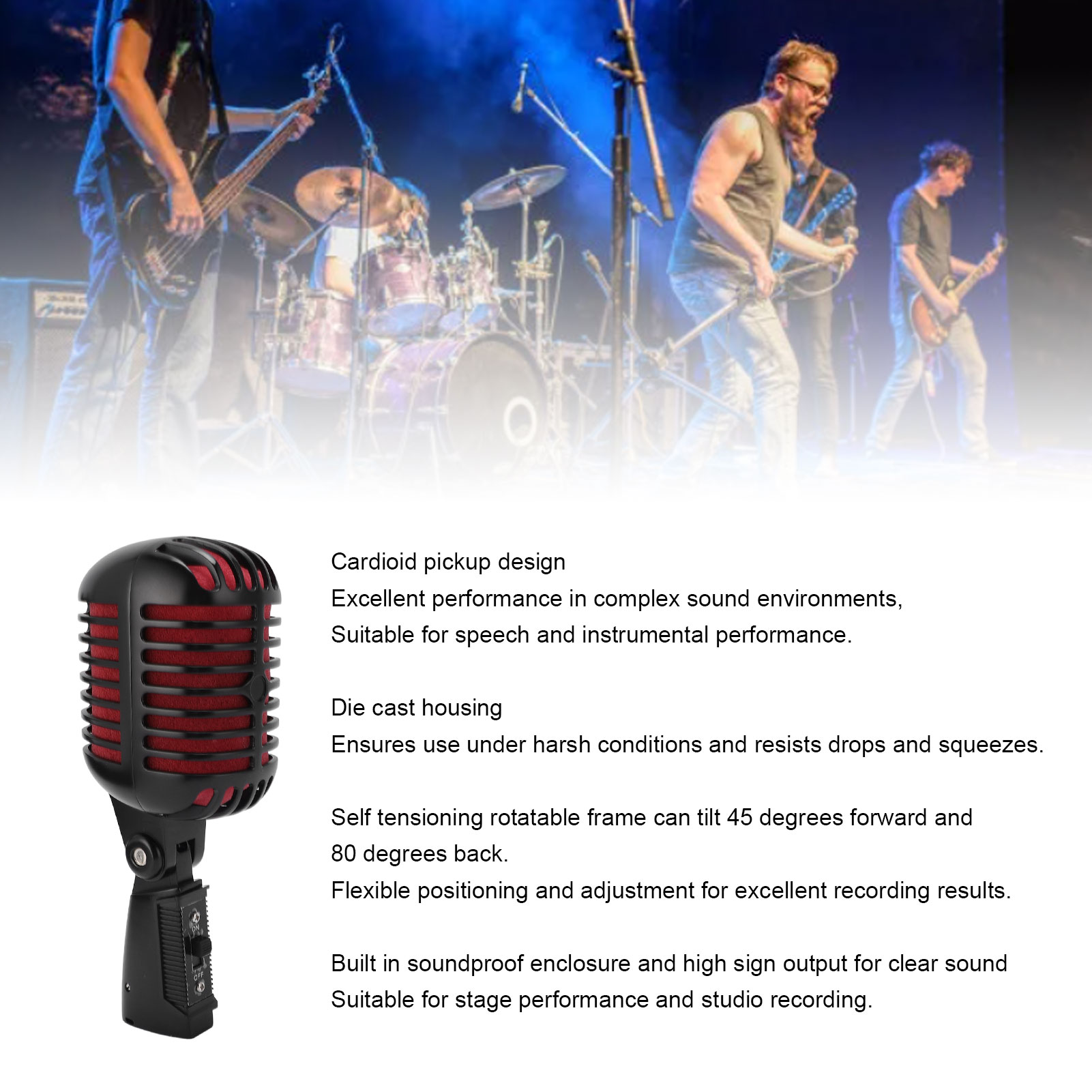 Dynamic Microphone Retro Cardioid Pickup Angle Adjustable Mic For Stage Perf Kit - Picture 21 of 27