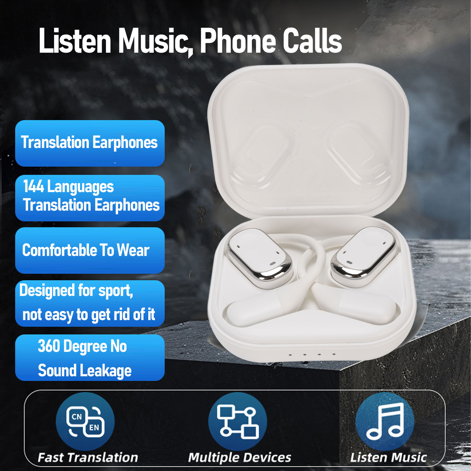 Language Translator Earbuds 144 Online Languages BT 5.3 EDR Wireless Clip T KUI - Afbeelding 26 van 31