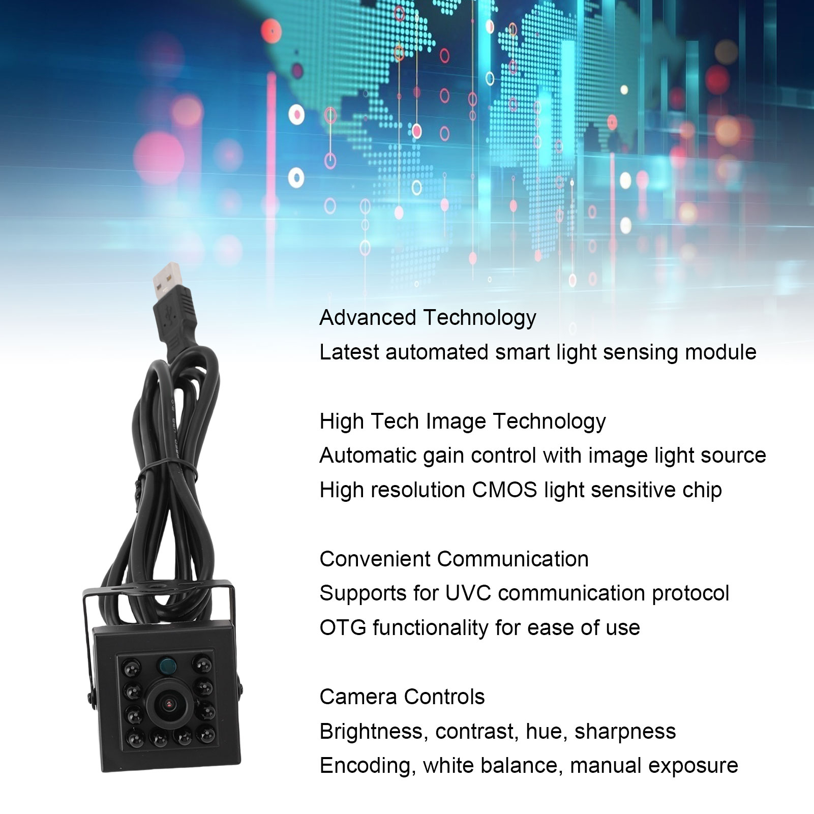 USB Webcam Wide Angle OTG Function CMOS Sensor USB Camera For Andr-oid For W NEW - Afbeelding 14 van 21