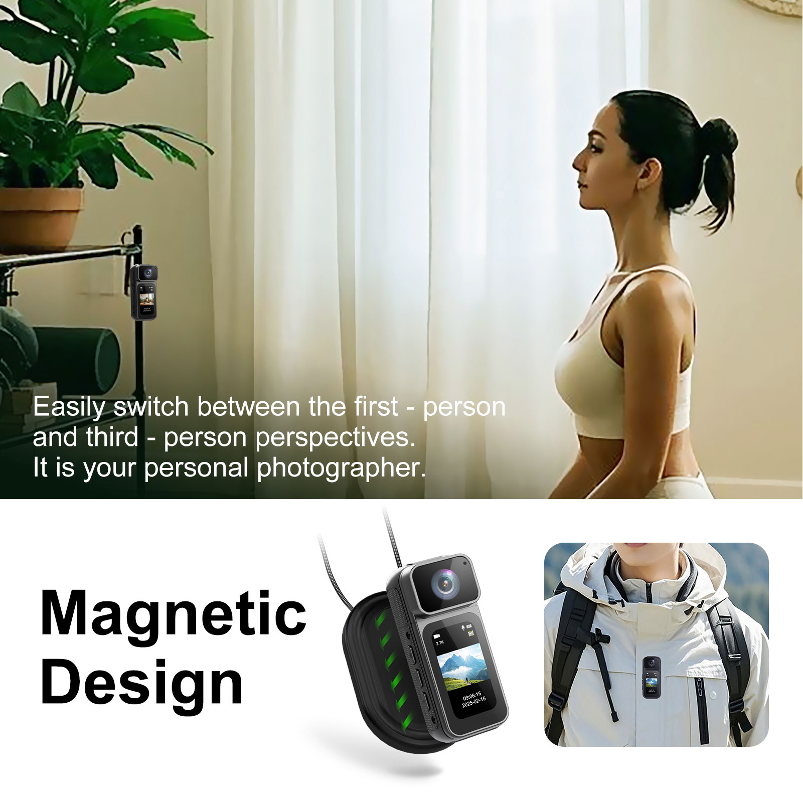 Body Worn Camera Portable POV Recording 64GB 2.7K 180° Rotatable Magnetic Ha NEW - Afbeelding 18 van 18