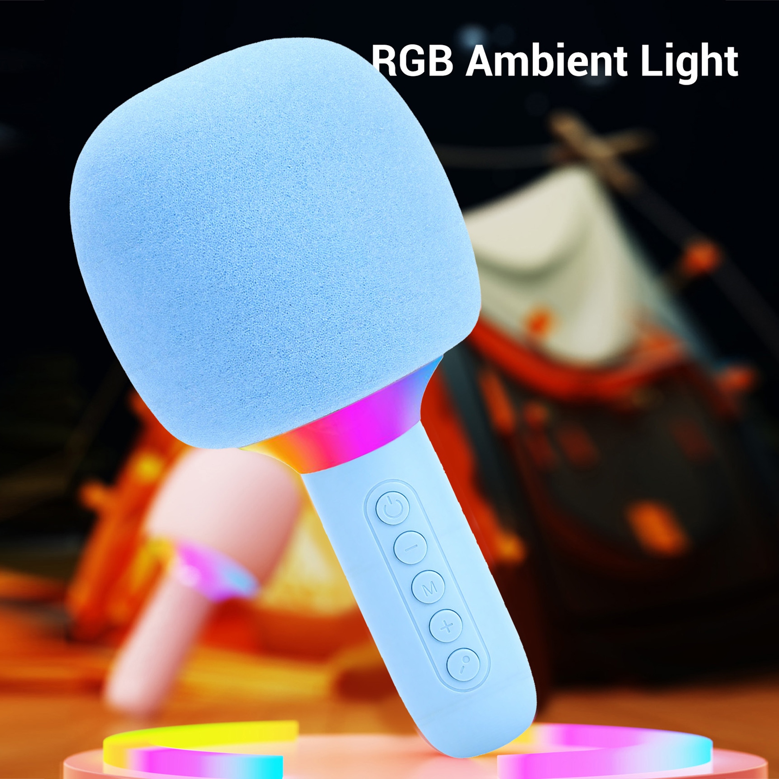 Wireless Bluetooth Karaoke Microphone Portable Speaker W/RGB Lights For Party