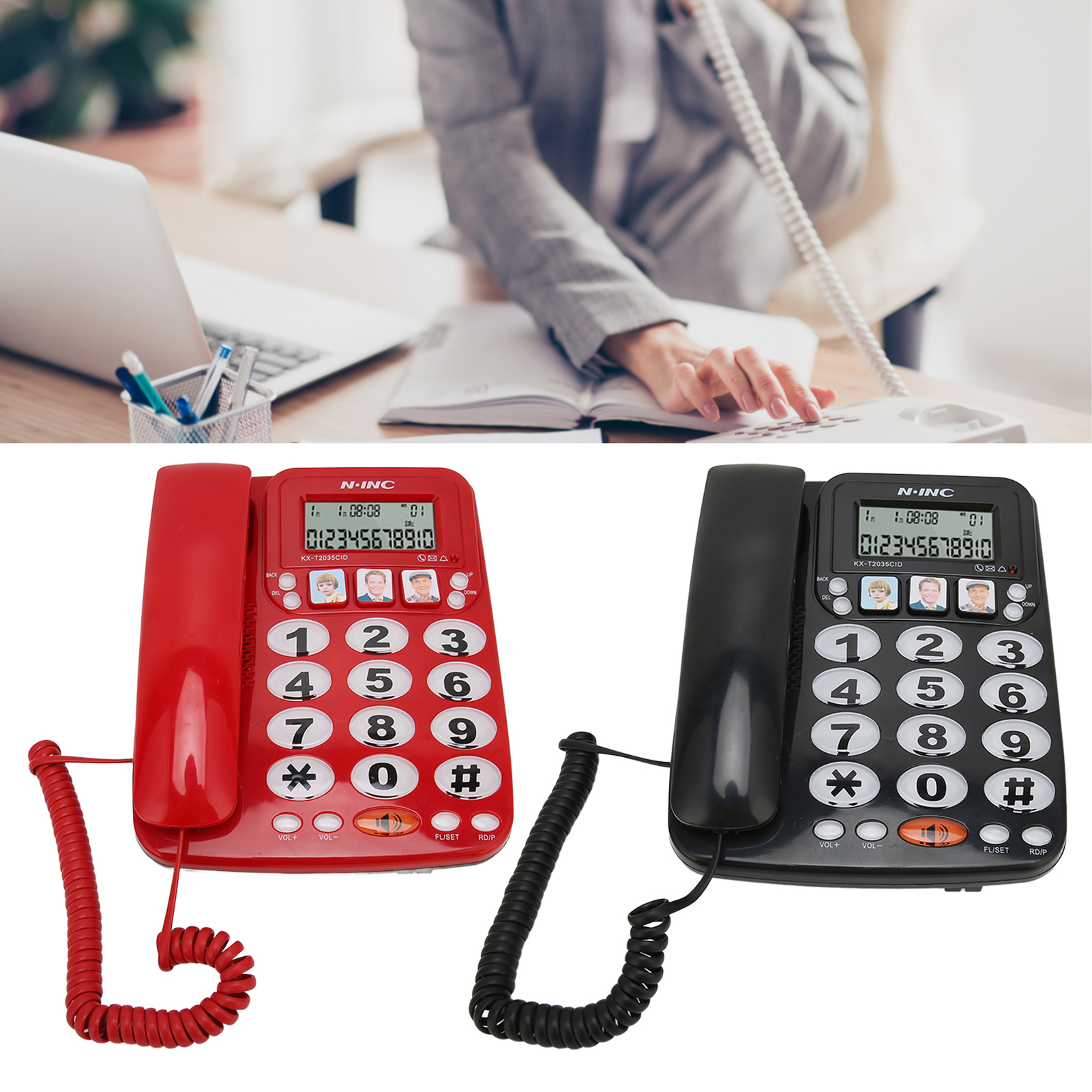 Corded Phone Caller ID Adjustable Ringtone Shortcuts Memory Wired Landline W Fit - Afbeelding 27 van 28