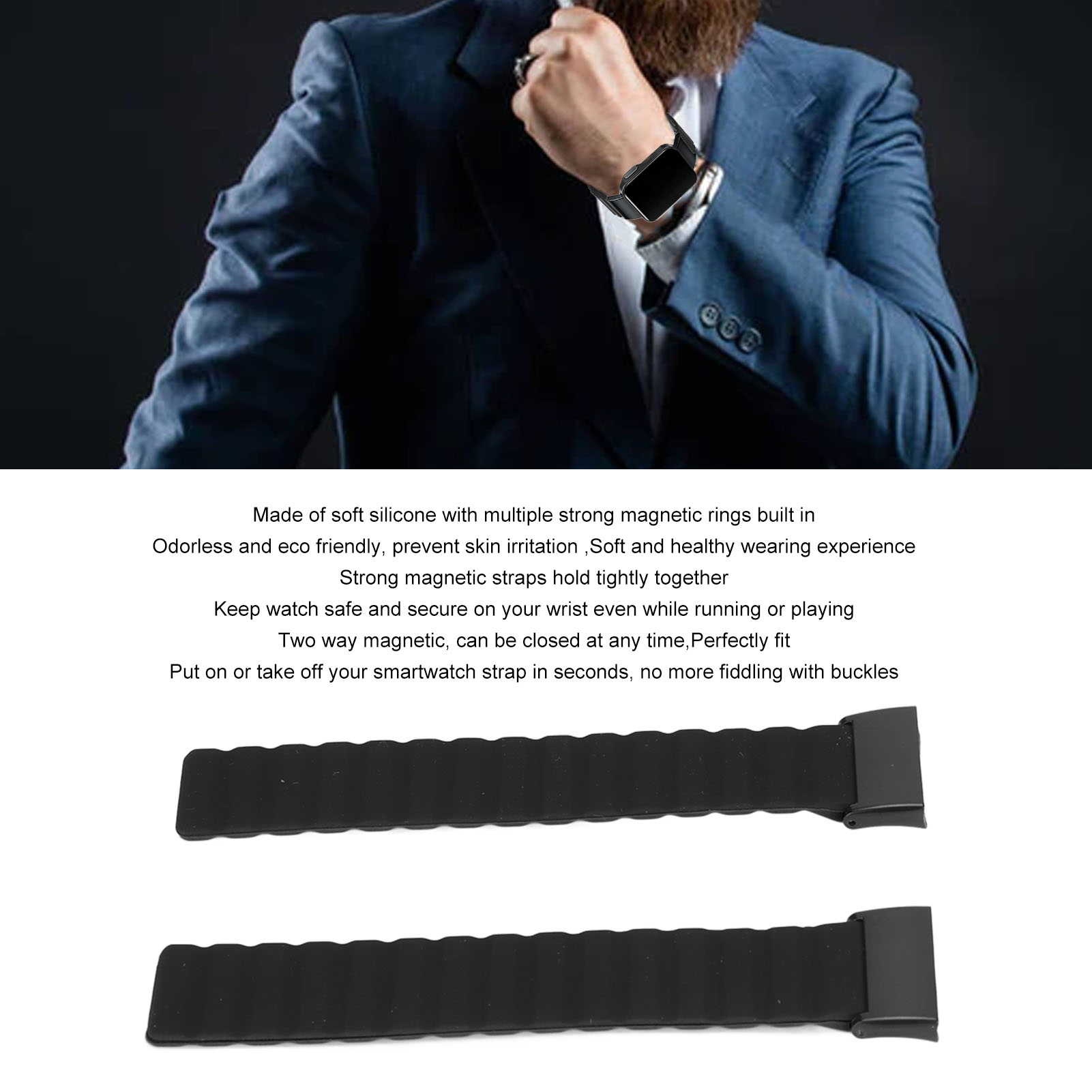 2x silikonowy magnetyczny pasek do zegarka regulowany pasek do inteligentnego noszenia acc CB - Zdjęcie 24 z 35