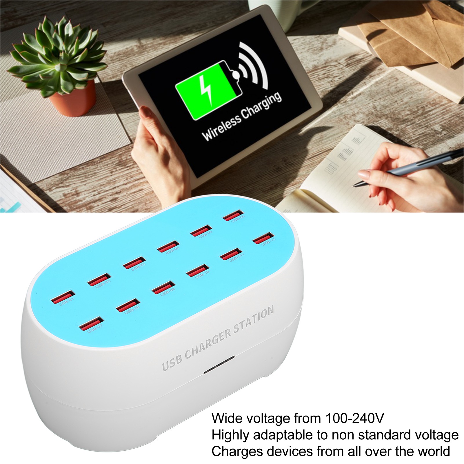 120W 12 Port USB Charging Station Portable Heat Resistant USB Hub Charger 10 EOM - Photo 15 sur 18