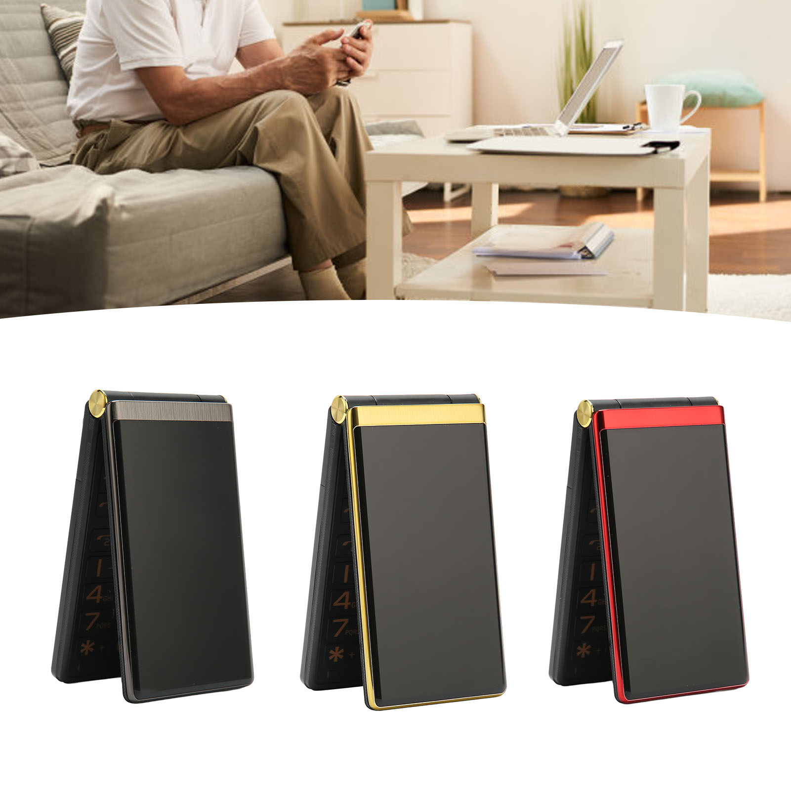 Telefon komórkowy dla seniorów 3 cale podwójny ekran 2G Flip Style Dual SIM gniazda 5900mAh Unlo FY - Zdjęcie 29 z 33