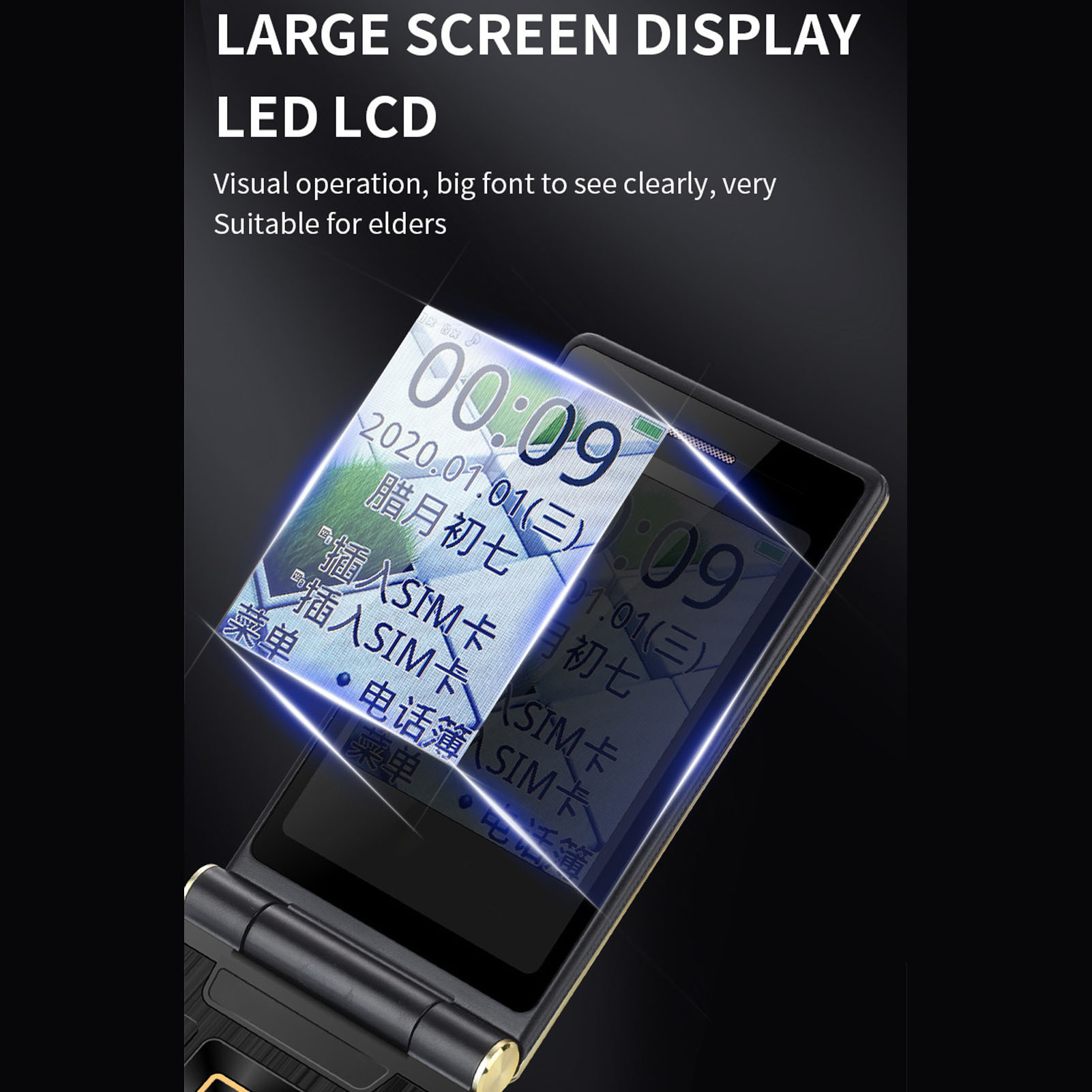 Senior Cell Phone 3in Double Screen 2G Flip Style Dual SIM Slots 5900mAh Unl SAL - Zdjęcie 30 z 33