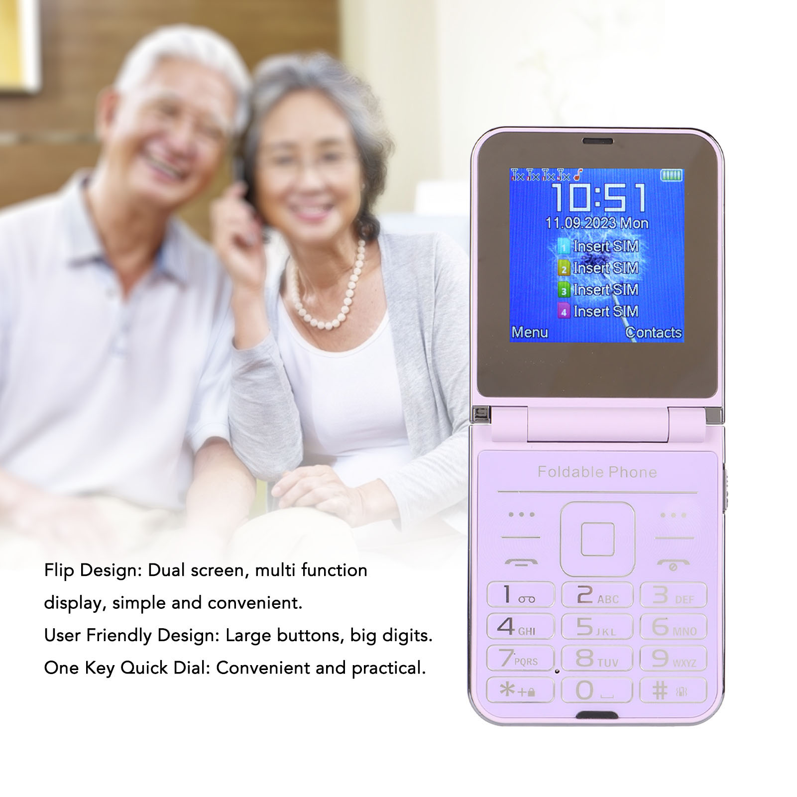 Flip 2G Phone 2.6in Senior Cellphone 2 Screen 1.3MP 4 SIM Cards Standby Big BEA - Picture 20 of 24