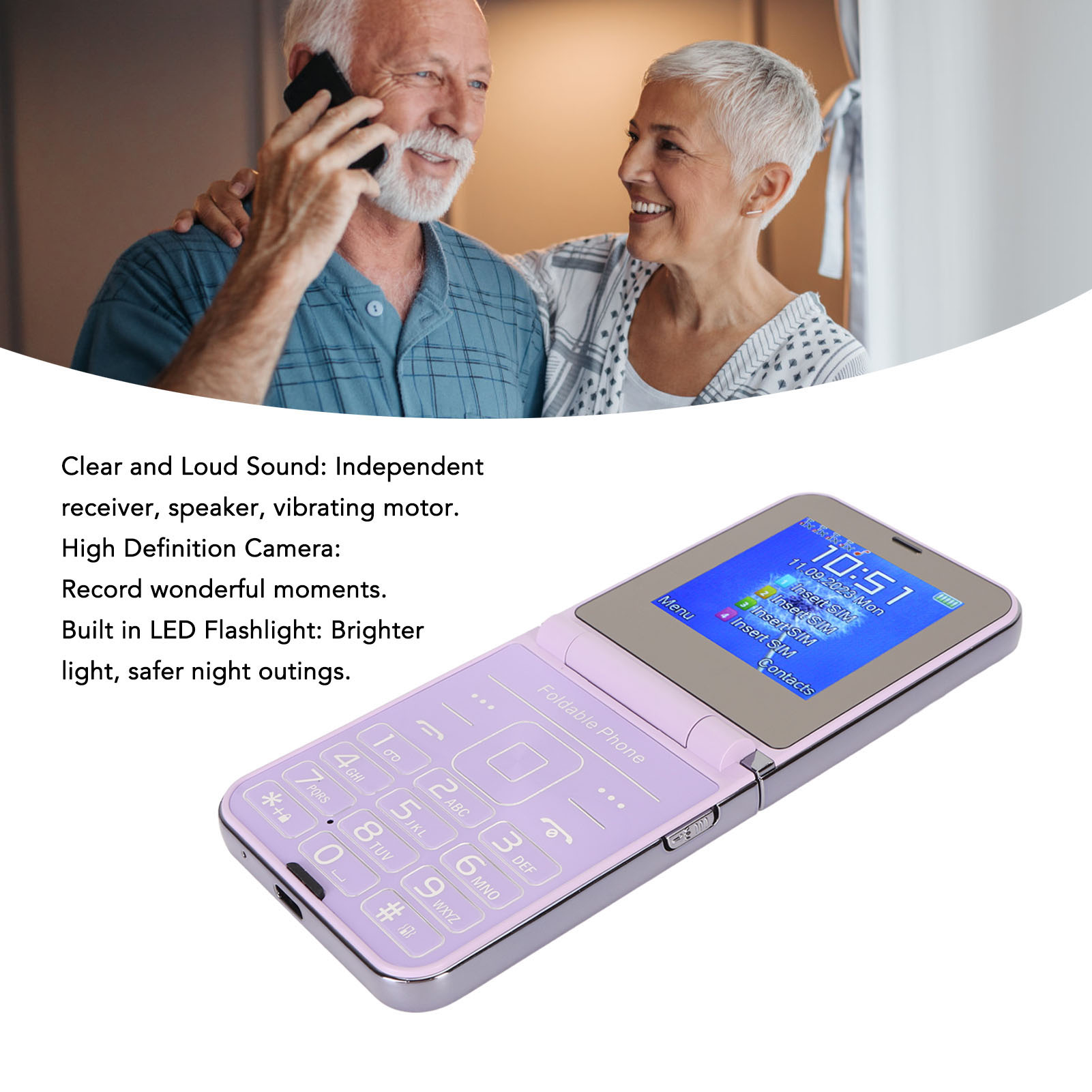 Flip 2G Phone 2.6in Senior Cellphone 2 Screen 1.3MP 4 SIM Cards Standby Big BEA - Picture 21 of 24