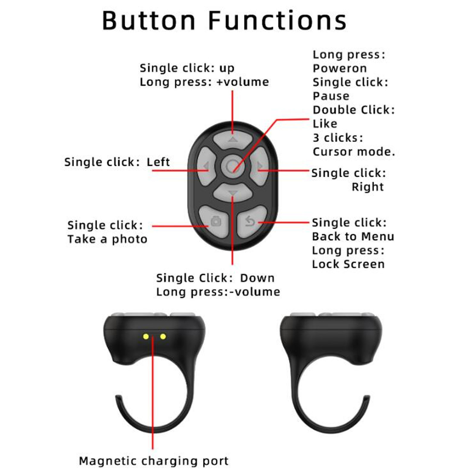 Remote Control Scrolling Ring BT 5.3 APP Page Turner Camera Shutter Remote GOF - Photo 20 sur 21