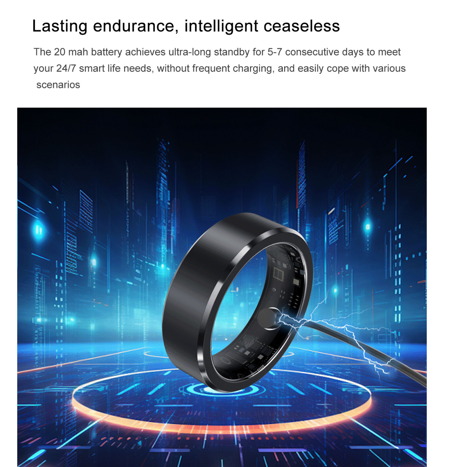 Smart Ring Health Tracker 50M Imperméable BLE 5.1 Batterie Rechargeable 18mAh S - Zdjęcie 13 z 21