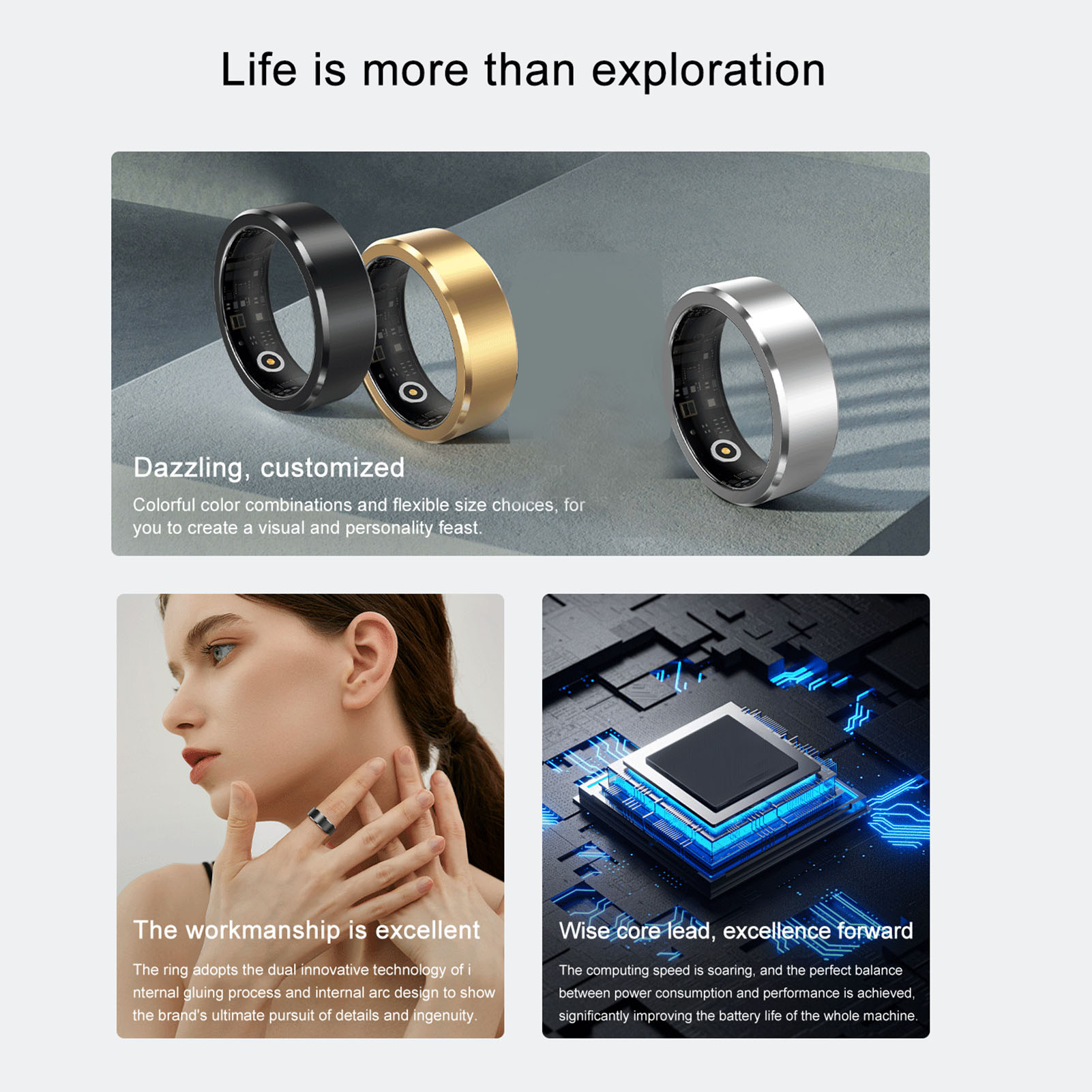 Smart Ring Health Tracker 50M Imperméable BLE 5.1 Batterie Rechargeable 18mAh S - Zdjęcie 20 z 21