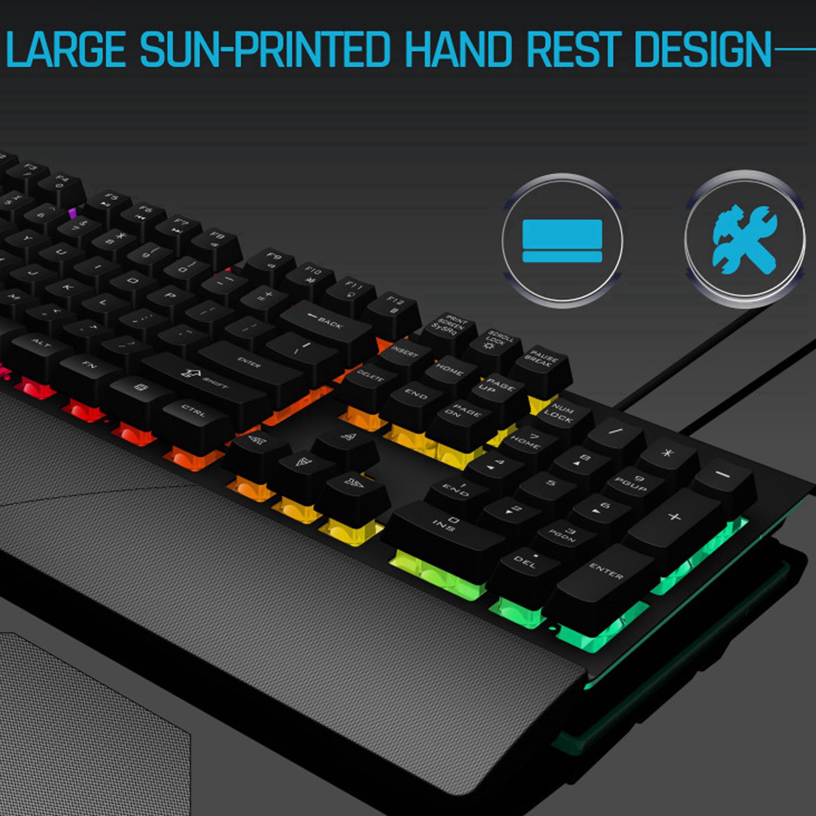 RGB Wired Keyboard With Wrist Rest 104 Keys Clear Characters Good Resilience DB - Photo 16/18