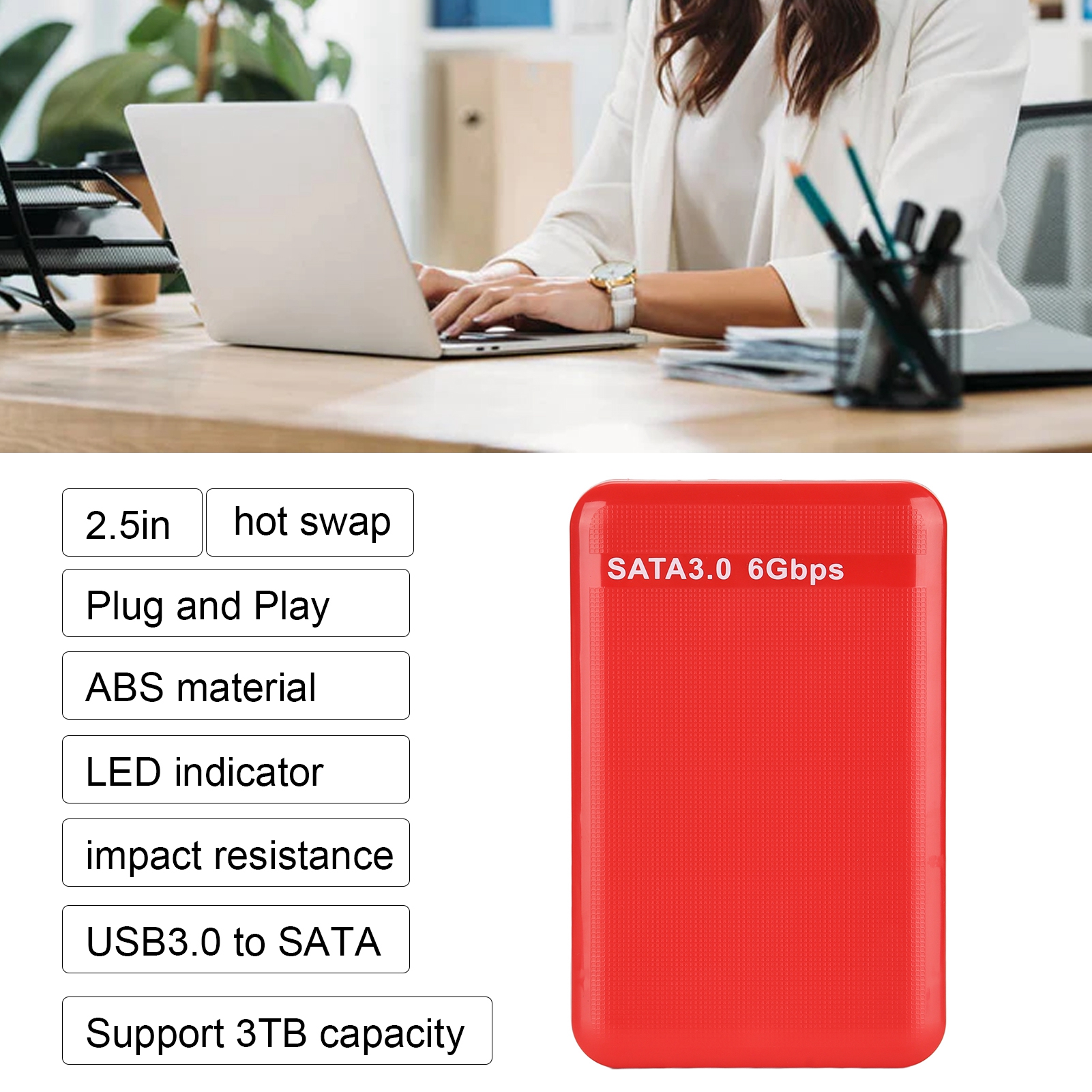 External HDD Case 2.5in USB3.0 SATA3.0 Plug And Play HDD Enclosure Support 3T CB - Afbeelding 32 van 34