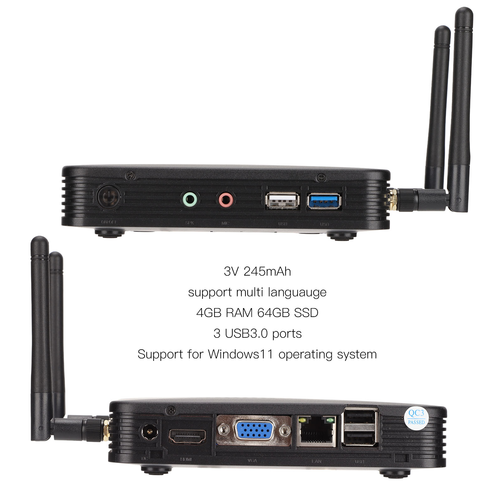 Mini PC 2.16GHz To 2.58GHz CPU 4GB RAM 64GB SSD Mini Computer With Dual WIFI DB - Afbeelding 15 van 18