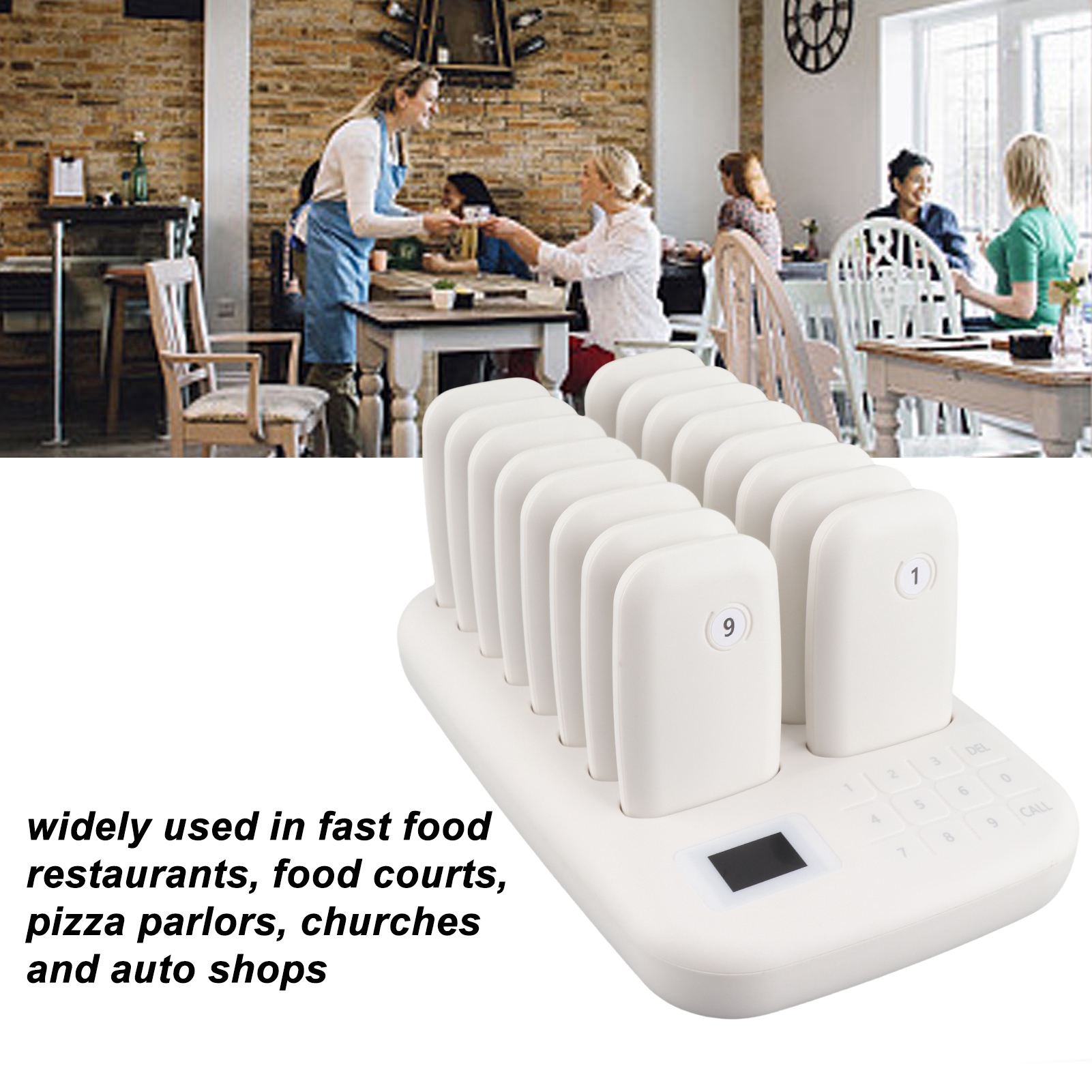 Wireless Calling System 16 Pagers 546yd Transmission 2 Working Modes Touch AU - Zdjęcie 14 z 18