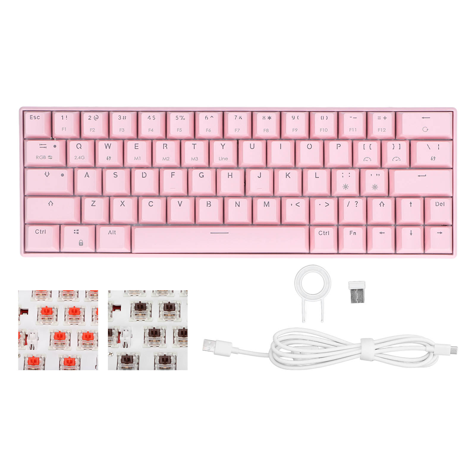 3 Modes Wireless Mechanical Keyboard N Key Rollover 64 Keys RGB 2.4G Wireless DB - Photo 13/18
