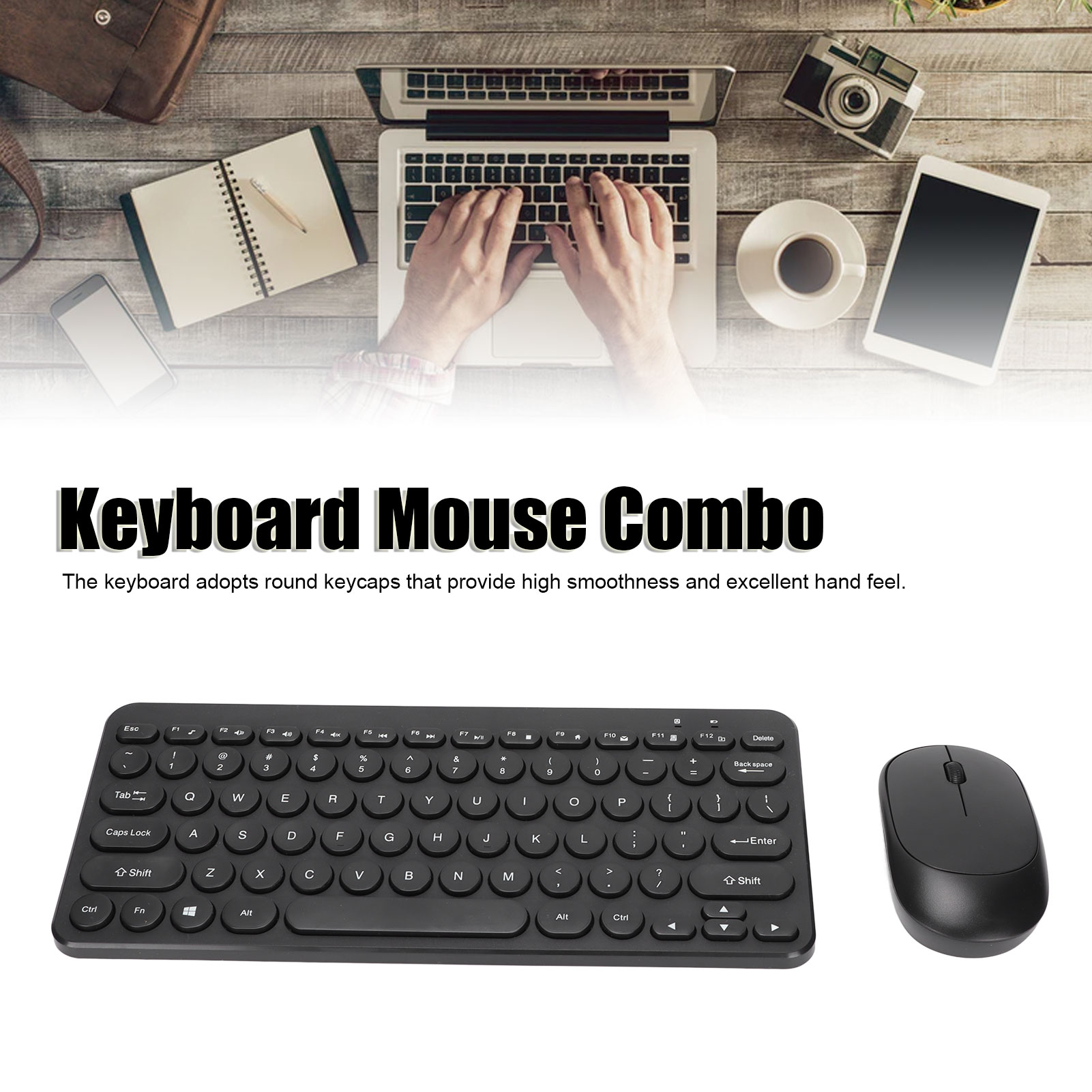 Keyboard Mouse Combo 2.4G Wireless Round Keycaps Ergonomic Design Silent Mous FY - Afbeelding 26 van 30
