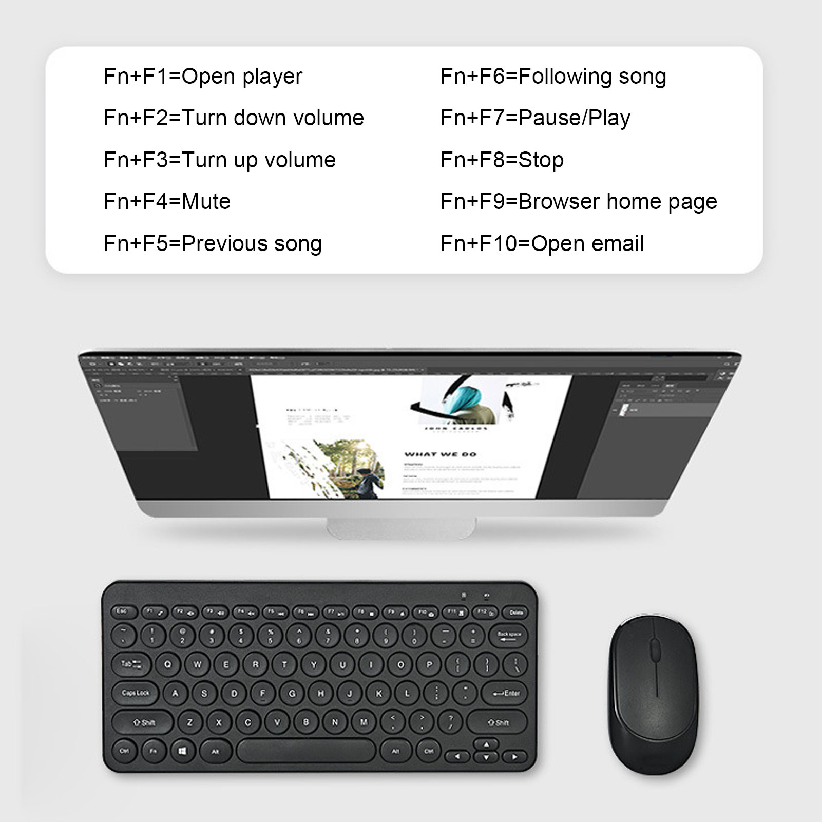 Keyboard Mouse Combo 2.4G Wireless Round Keycaps Ergonomic Design Silent Mous FY - Afbeelding 25 van 30