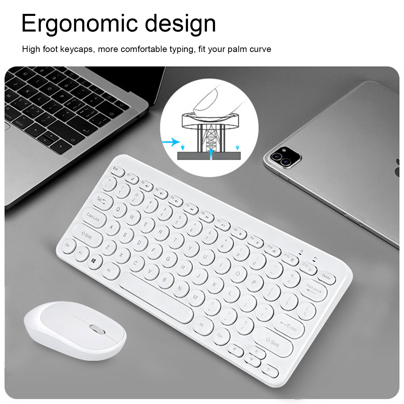 Keyboard Mouse Combo 2.4G Wireless Round Keycaps Ergonomic Design Silent Mous FY - Afbeelding 28 van 30