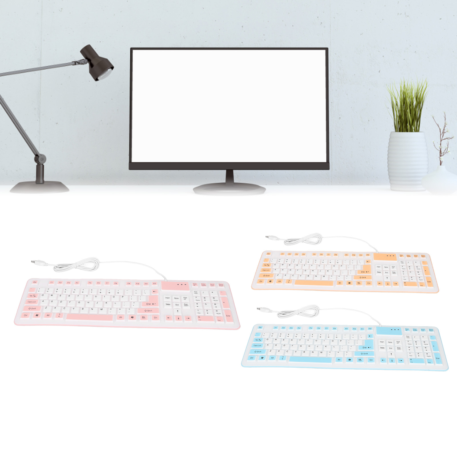 Foldable Silicone Keyboard 106 Keys Waterproof Dustproof Foldable USB Wired S DB - Afbeelding 13 van 21