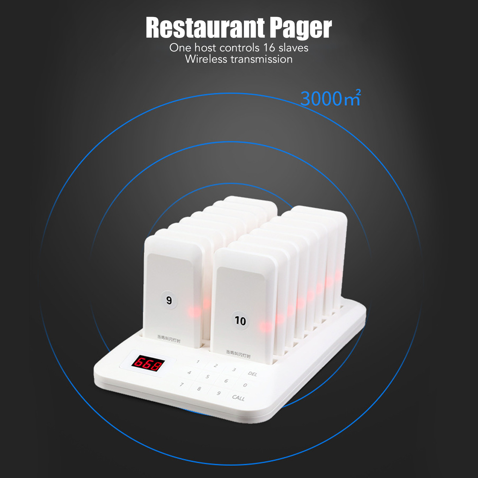 Wireless Calling System 1 Host Controls 16 Pager 800m Transmission White Res ZZ1 - Photo 20/21
