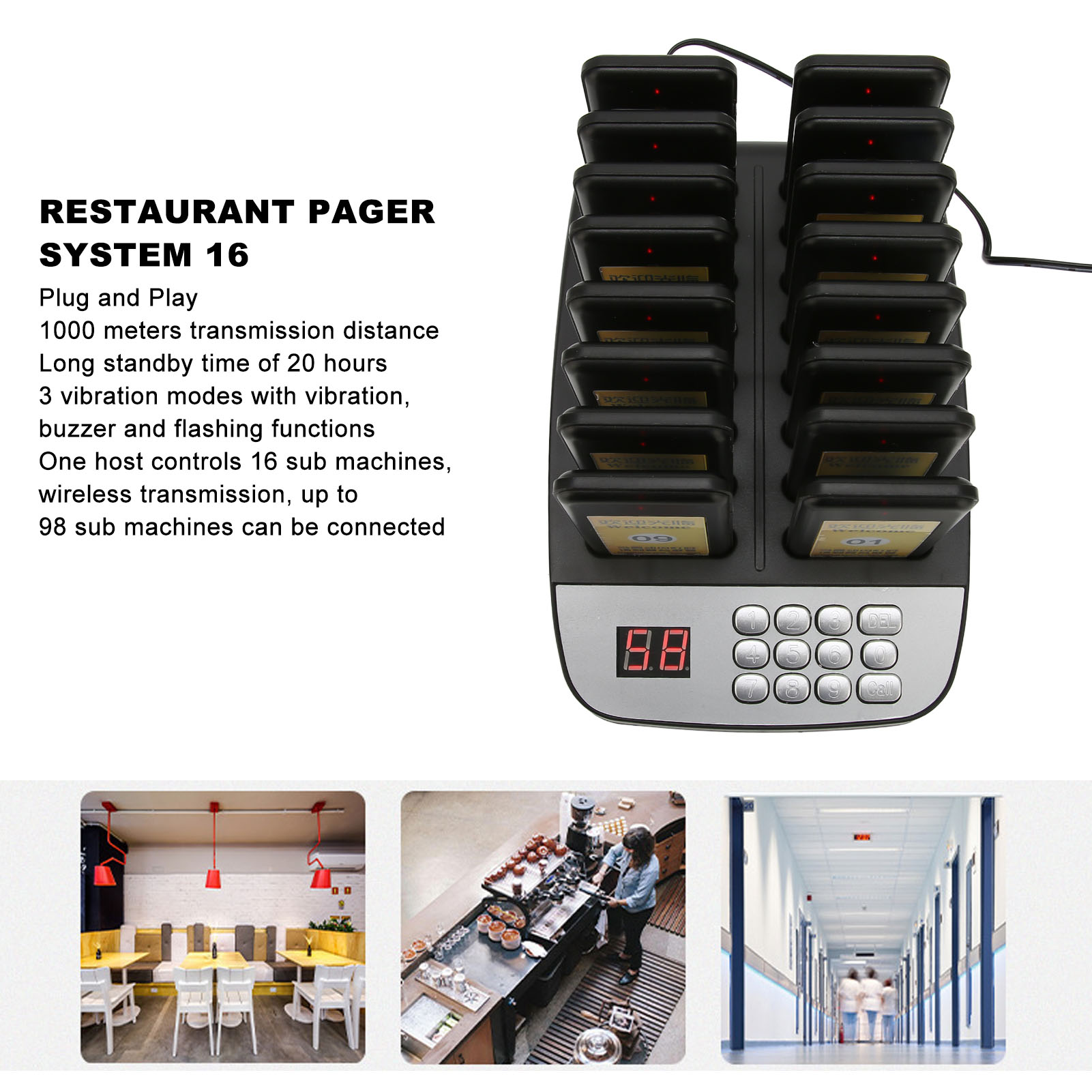 Restaurant Pager System 16 Pagers 1000 Meters Long Distance Strong Signal Pa EOM - Photo 14/21