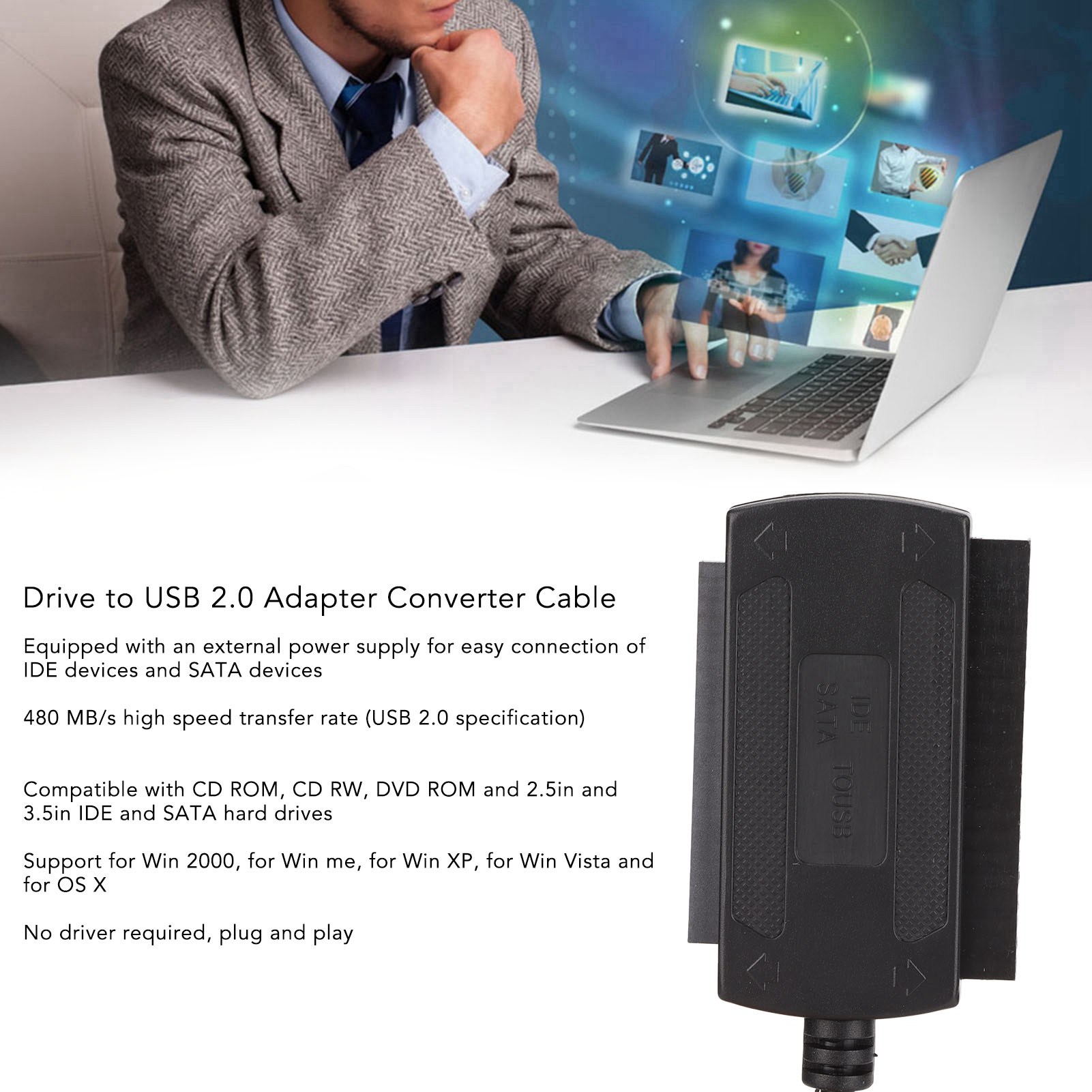 PATA IDE Drive To USB 2.0 Adapter Converter Cable For Hard Drive HDD 2.5 FY - Afbeelding 35 van 35