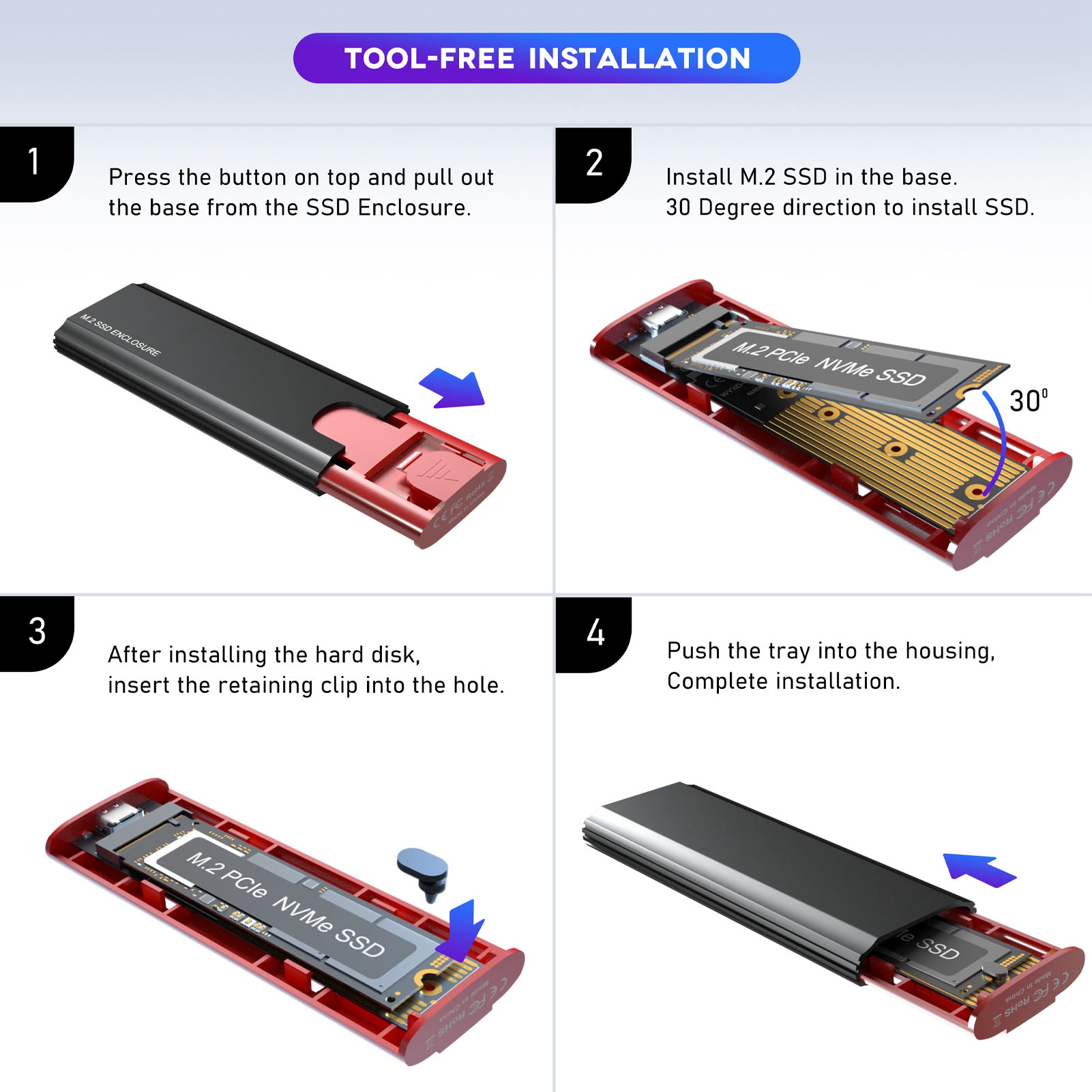 M.2 NVME SSD Enclosure 10Gbps High Speed Transmission PCIe NVMe M Key M.2 SSD FY - Afbeelding 28 van 30