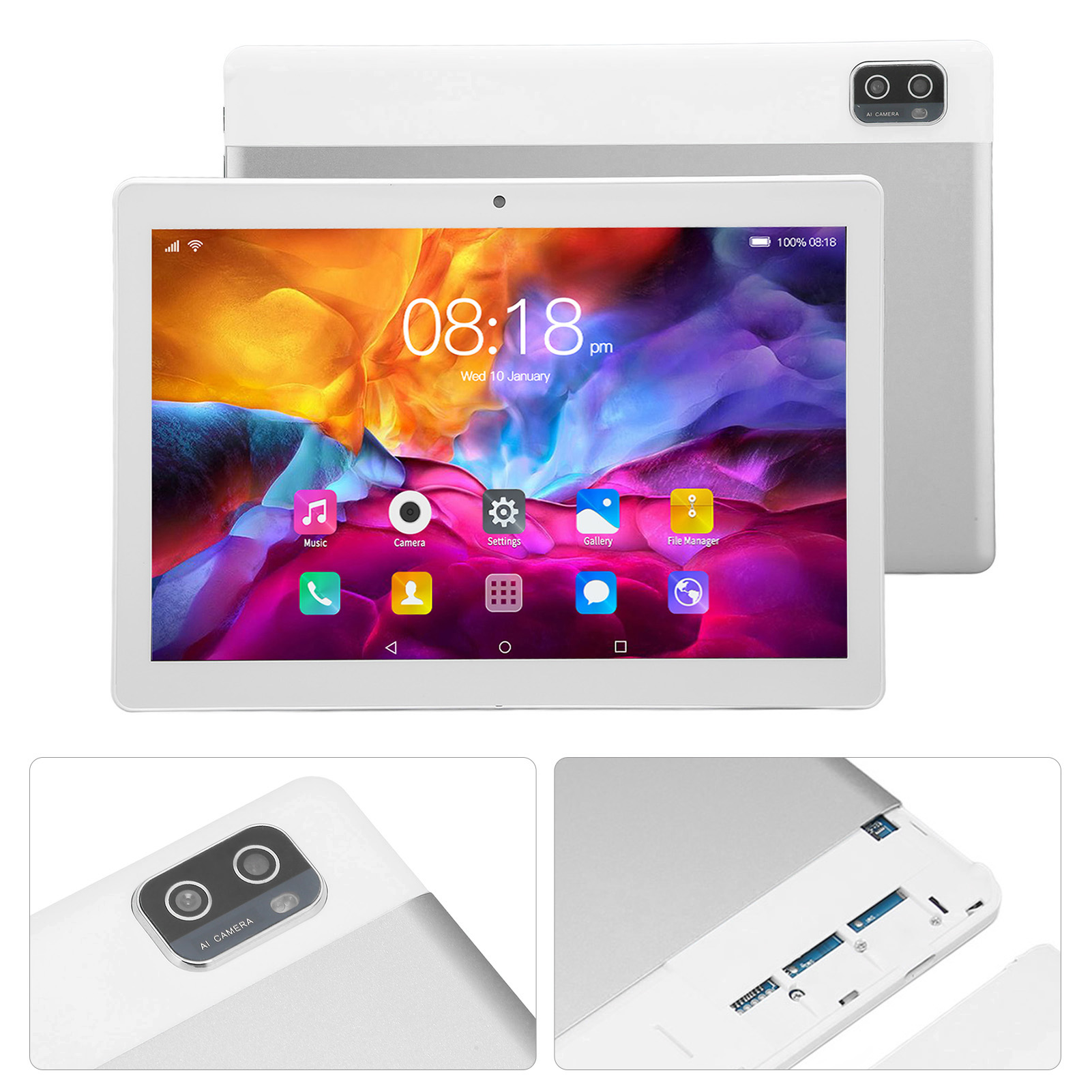 10.1in Tablet Silver 5G WiFi Calling For 12 6GB 128GB 1960x1080 Reso Fit - Picture 32 of 33