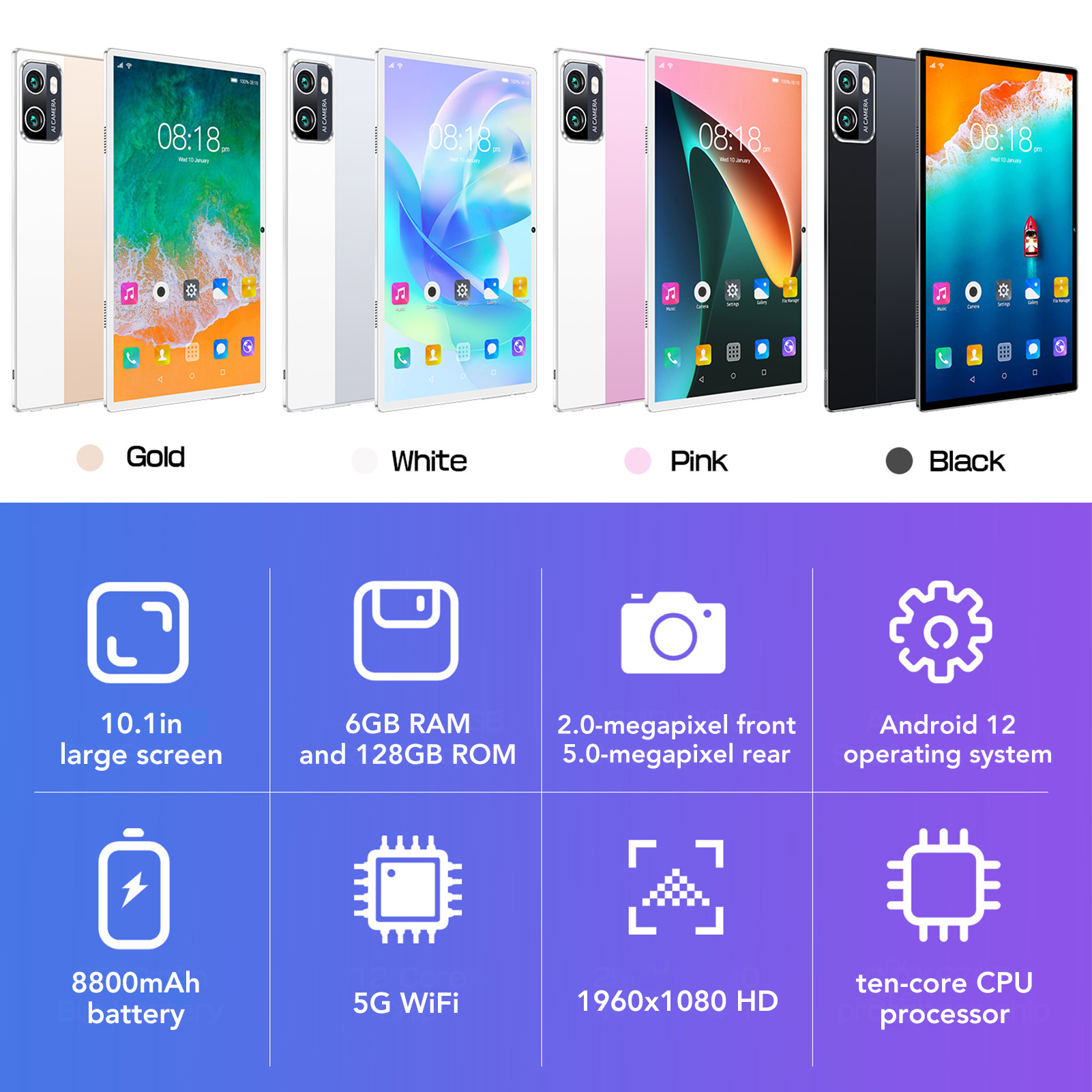 10.1in Tablet Silver 5G WiFi Calling For 12 6GB 128GB 1960x1080 Reso Fit - Picture 33 of 33