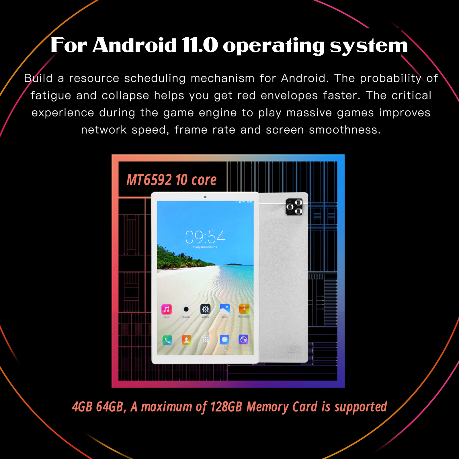 10.1 Inch Tablet Silver 4GB 64GB 1080x1920 IPS Display 10 Core CPU 8000mAh 13MP - Picture 26 of 30