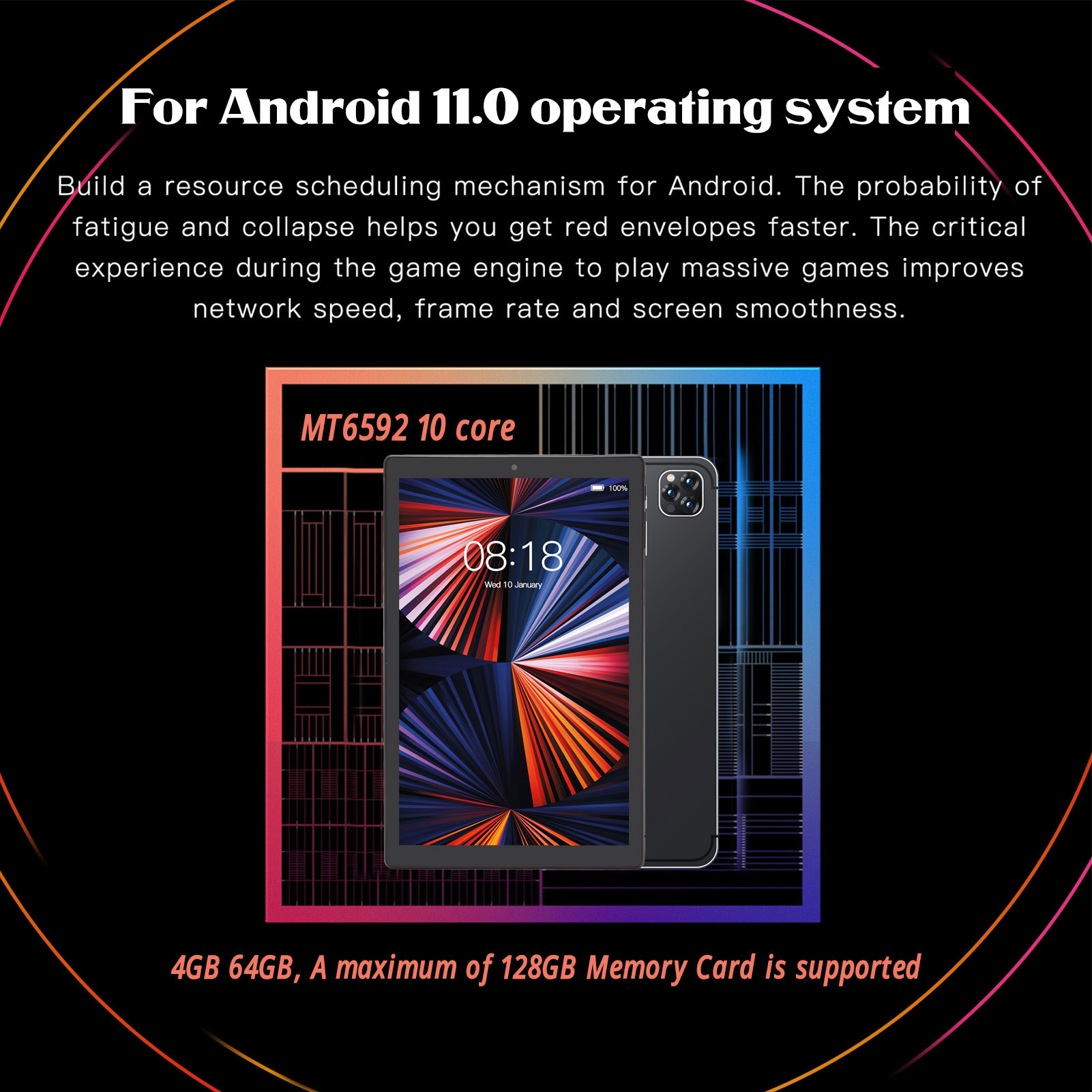 10.1in Tablet For 11.0 2.4G 5G WiFi 4GB 64GB 1080x1920 HD 10 Core Front - Picture 25 of 33