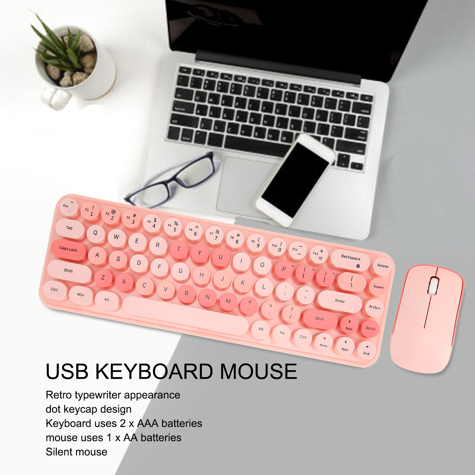 USB Keyboard Mouse 2.4G Wireless 68 Keys Low Consumption Retro Cute ABS Gami Hot - Afbeelding 31 van 36