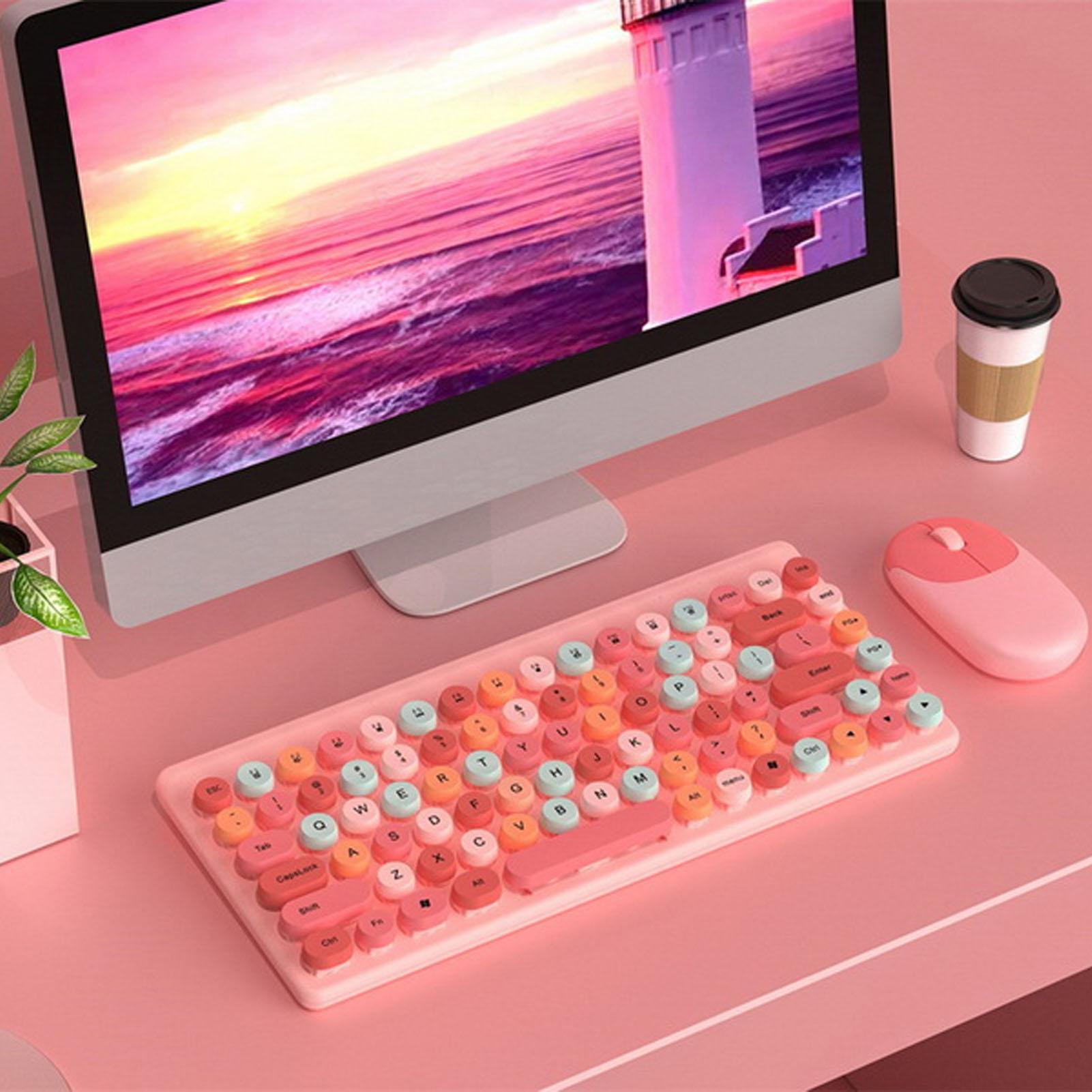 Wireless Keyboard Mouse Combo 2.4GHz Wireless Mouse 86 Keys Colorful Keyboard DB - Afbeelding 21 van 24