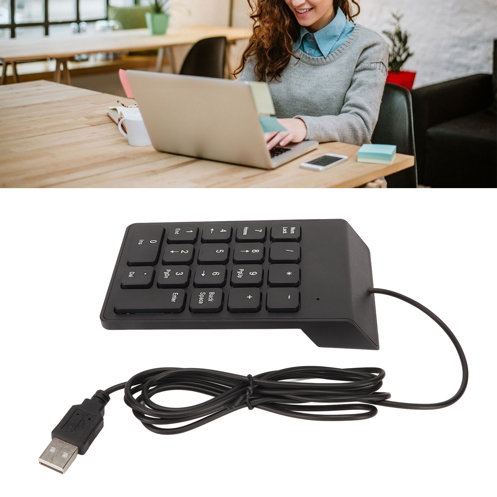 Wired Number Pad 18 Keys Ergonomic USB Plug And Play Quiet Typing Mini Numeri CB - Bild 25 von 33