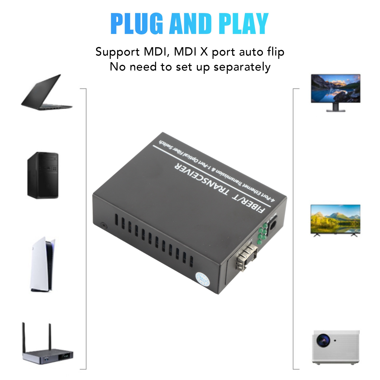 SFP Fiber Media Converter 1 Optical Port 4 Electrical Port Up To 120km RJ45 P CB - Afbeelding 32 van 32